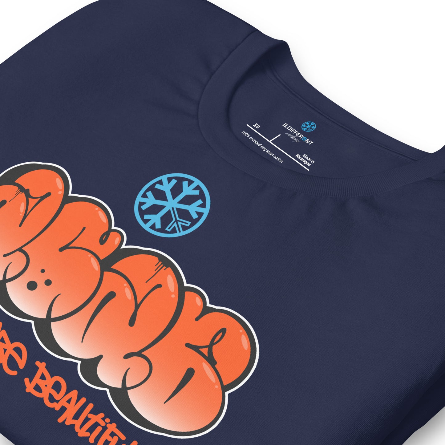 Navy-ACAB Graffiti Throw-up Tee from B.Different Clothing, detail, graffiti-inspired streetwear t-shirt