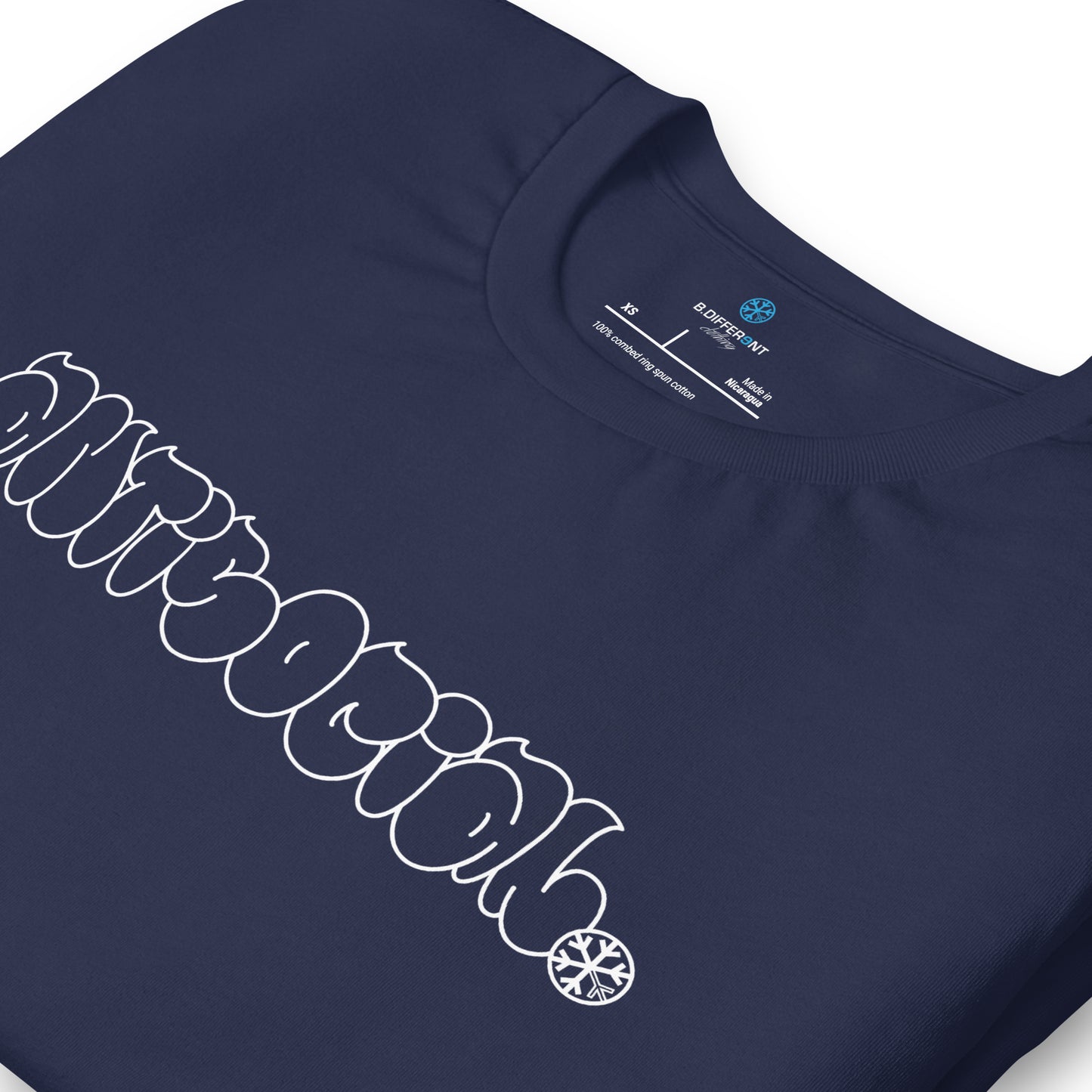 Navy-Antisocial Graffiti Hollow Tee from B.Different Clothing, detail, graffiti-inspired streetwear t-shirt