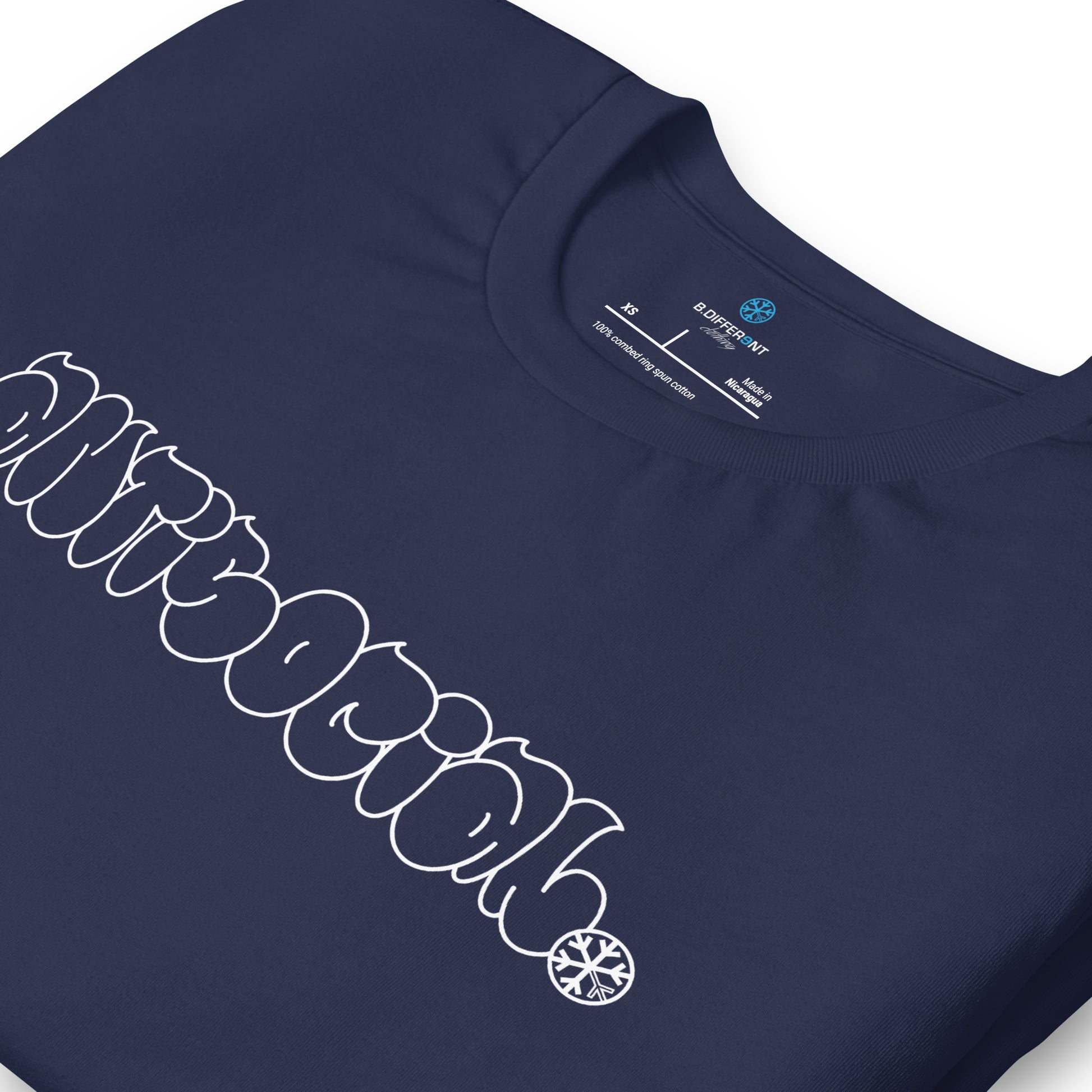Navy-Antisocial Graffiti Hollow Tee from B.Different Clothing, detail, graffiti-inspired streetwear t-shirt