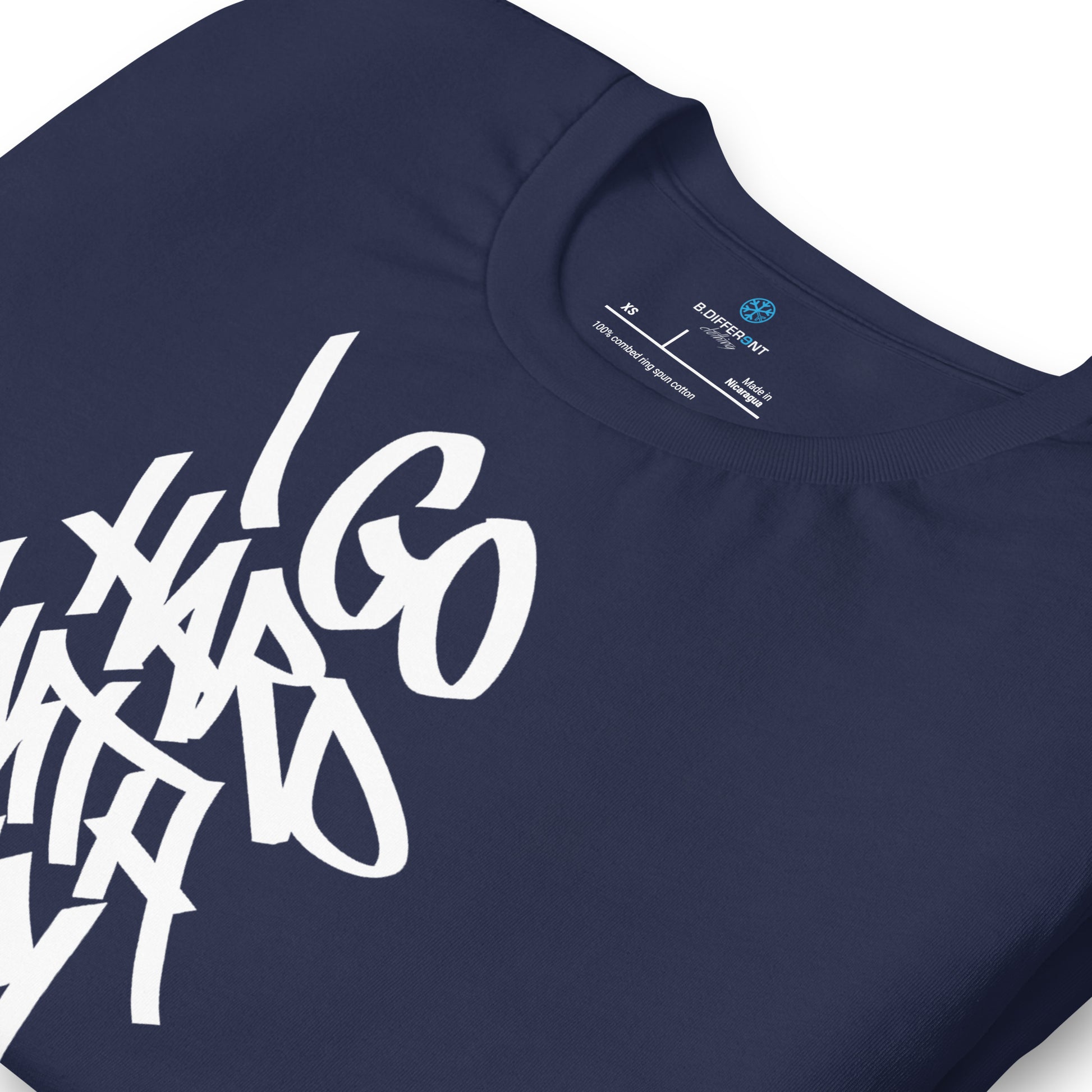 Navy-I Go Hard With My Paint Graffiti Tee from B.Different Clothing, detail, graffiti-inspired streetwear t-shirt
