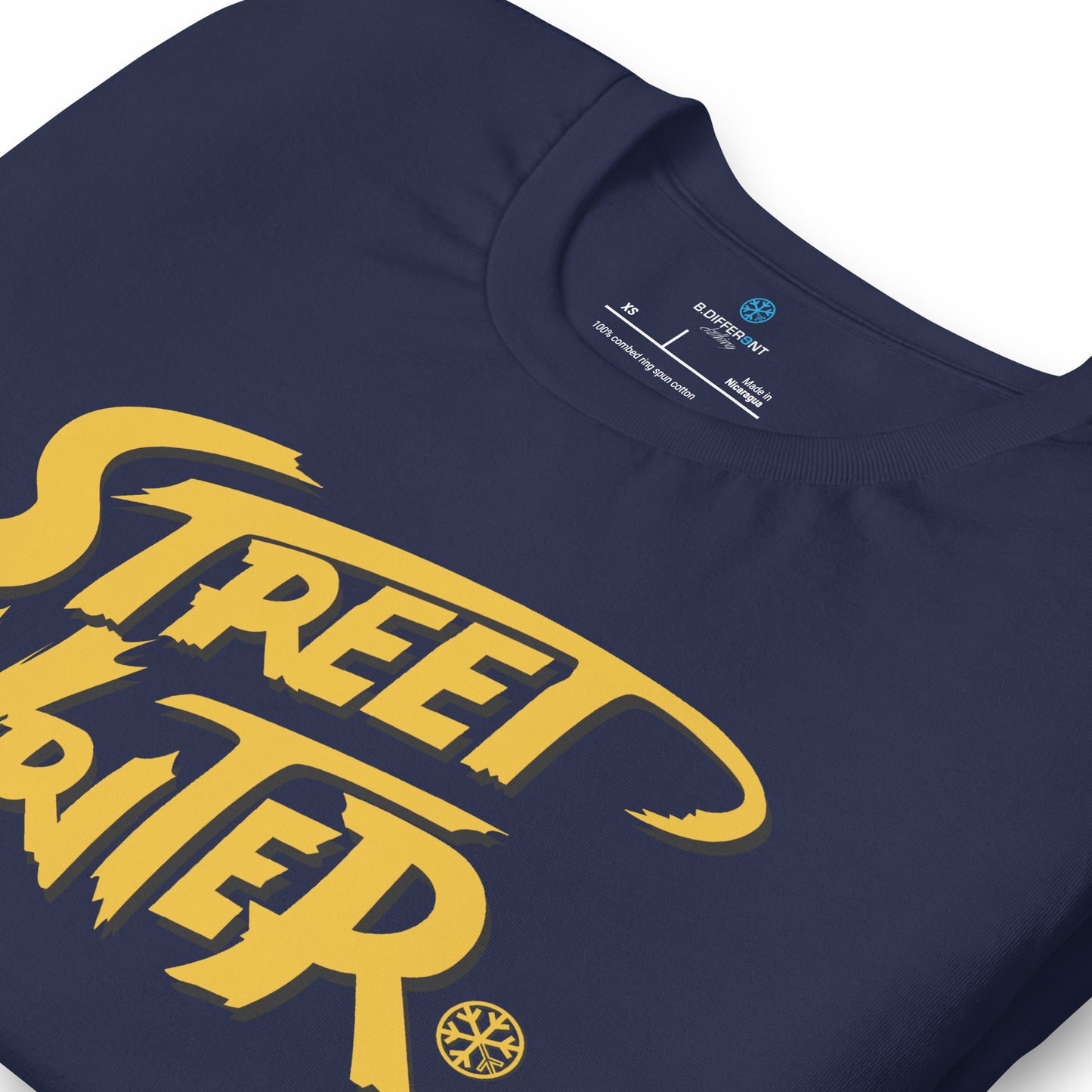 Navy-Street Writer Graffiti Tee from B.Different Clothing, detail, graffiti-inspired streetwear t-shirt