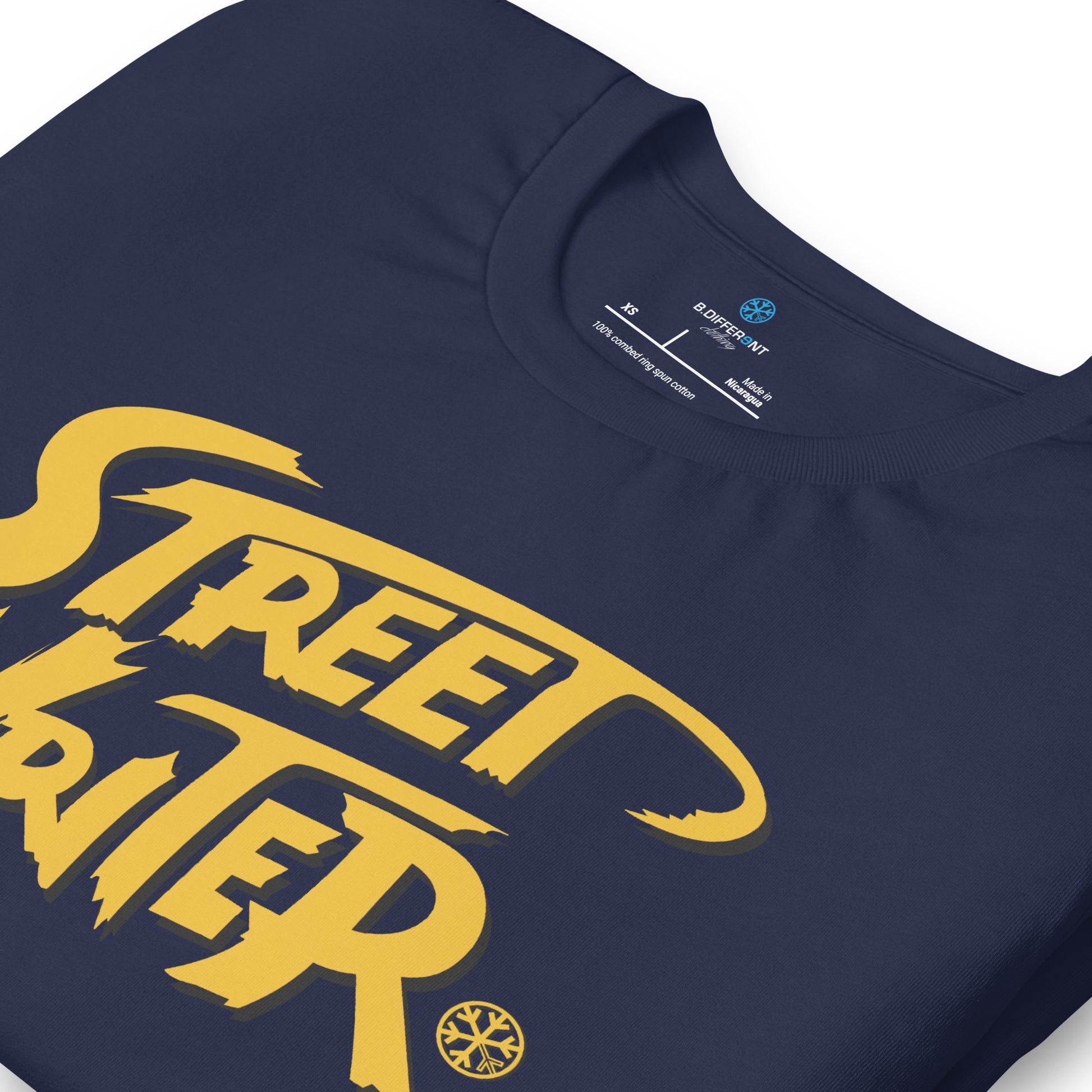 Navy-Street Writer Graffiti Tee from B.Different Clothing, detail, graffiti-inspired streetwear t-shirt