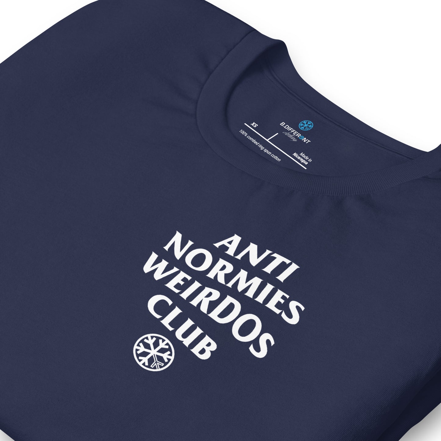 Navy-Anti Normies Weirdos Club Tee from B.Different Clothing, detail, graffiti-inspired streetwear t-shirt