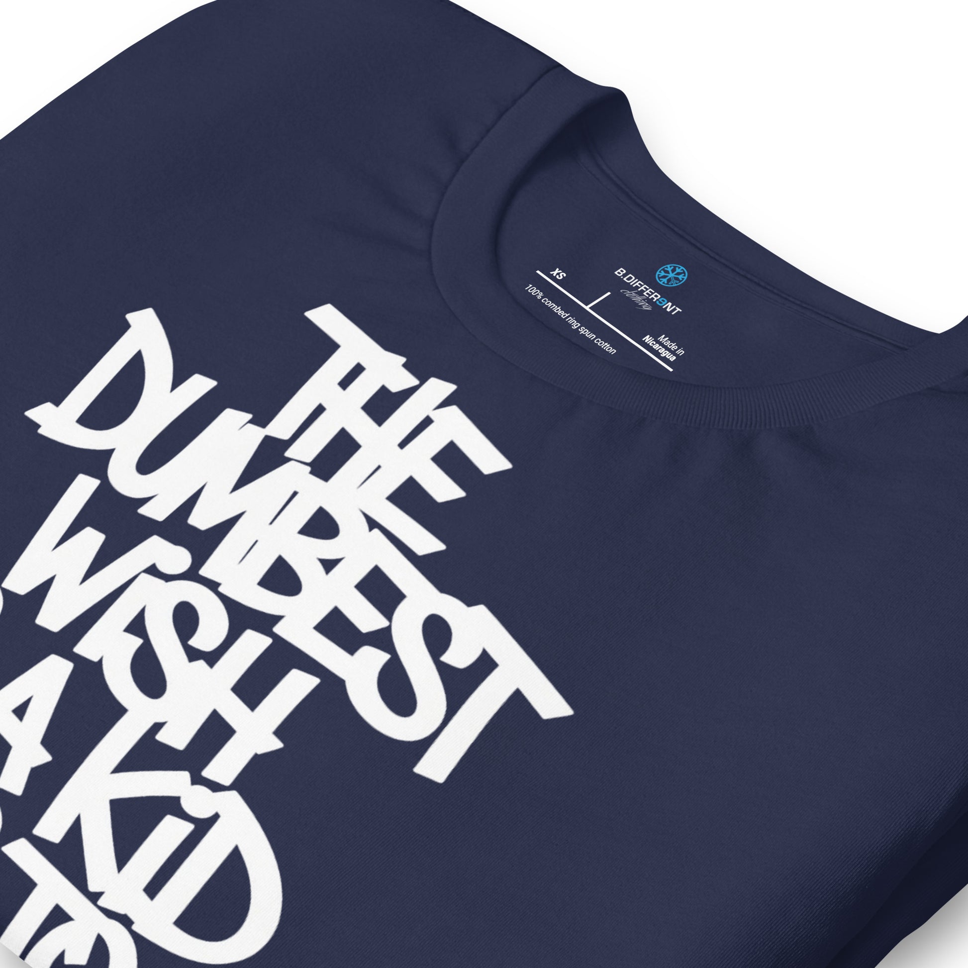 Navy-The Dumbest Wish Graffiti Tag Tee from B.Different Clothing, detail, graffiti-inspired streetwear t-shirt