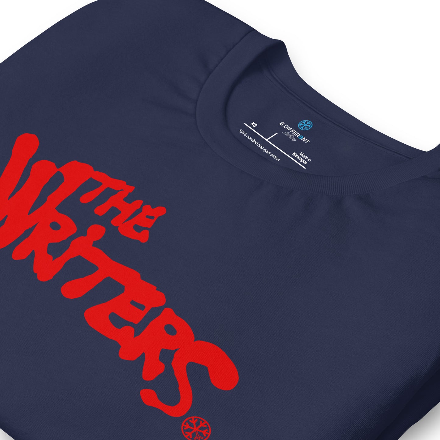 Navy-The Writers Graffiti Lettering Tee from B.Different Clothing, detail, graffiti-inspired streetwear t-shirt