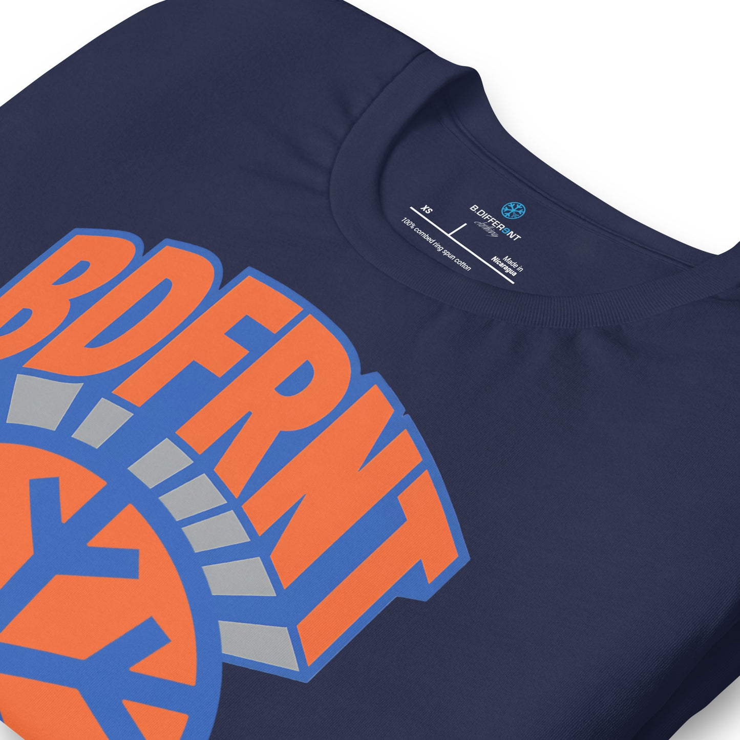 Navy-BDFRNT Logo 1989 Tee from B.Different Clothing, detail, graffiti-inspired streetwear t-shirt