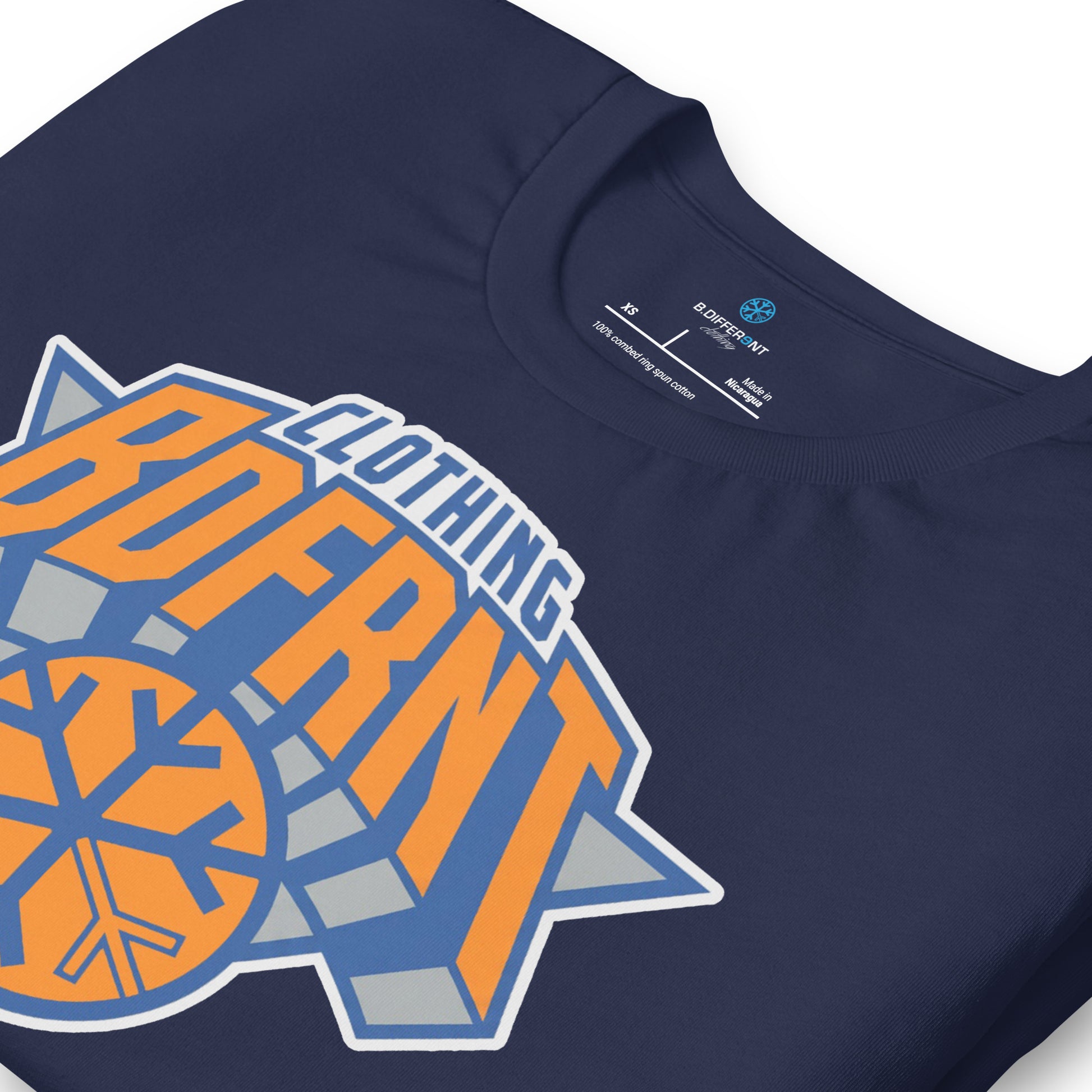 Navy-BDFRNT Logo 2011 Tee from B.Different Clothing, detail, graffiti-inspired streetwear t-shirt