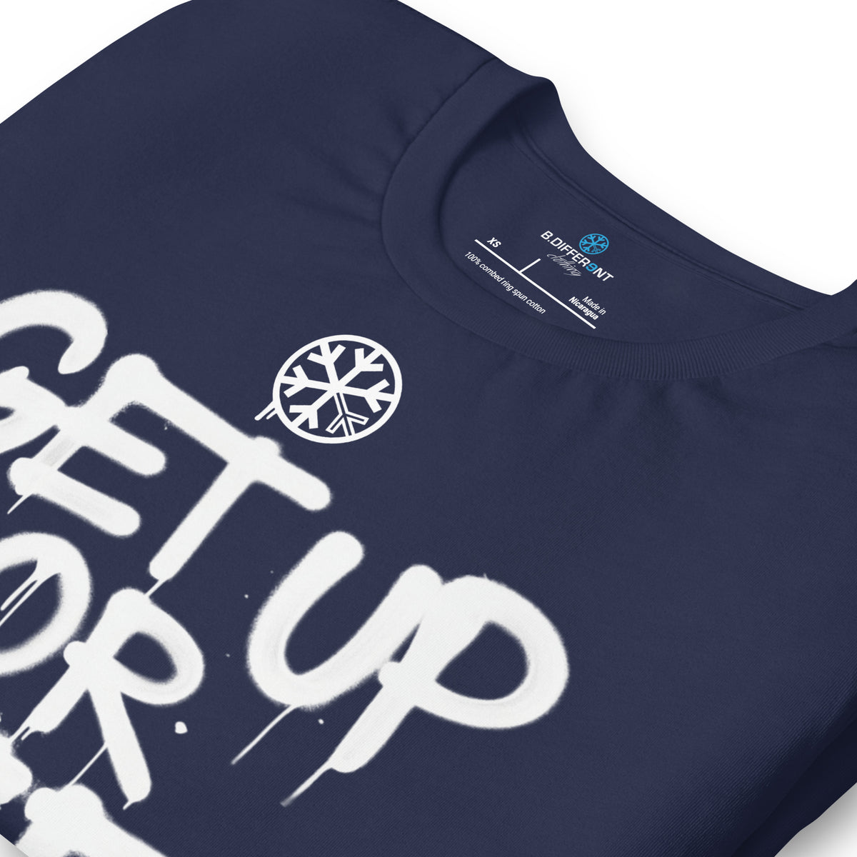 Navy-Get Up or Die Graffiti Tag Tee from B.Different Clothing, detail, graffiti-inspired streetwear t-shirt