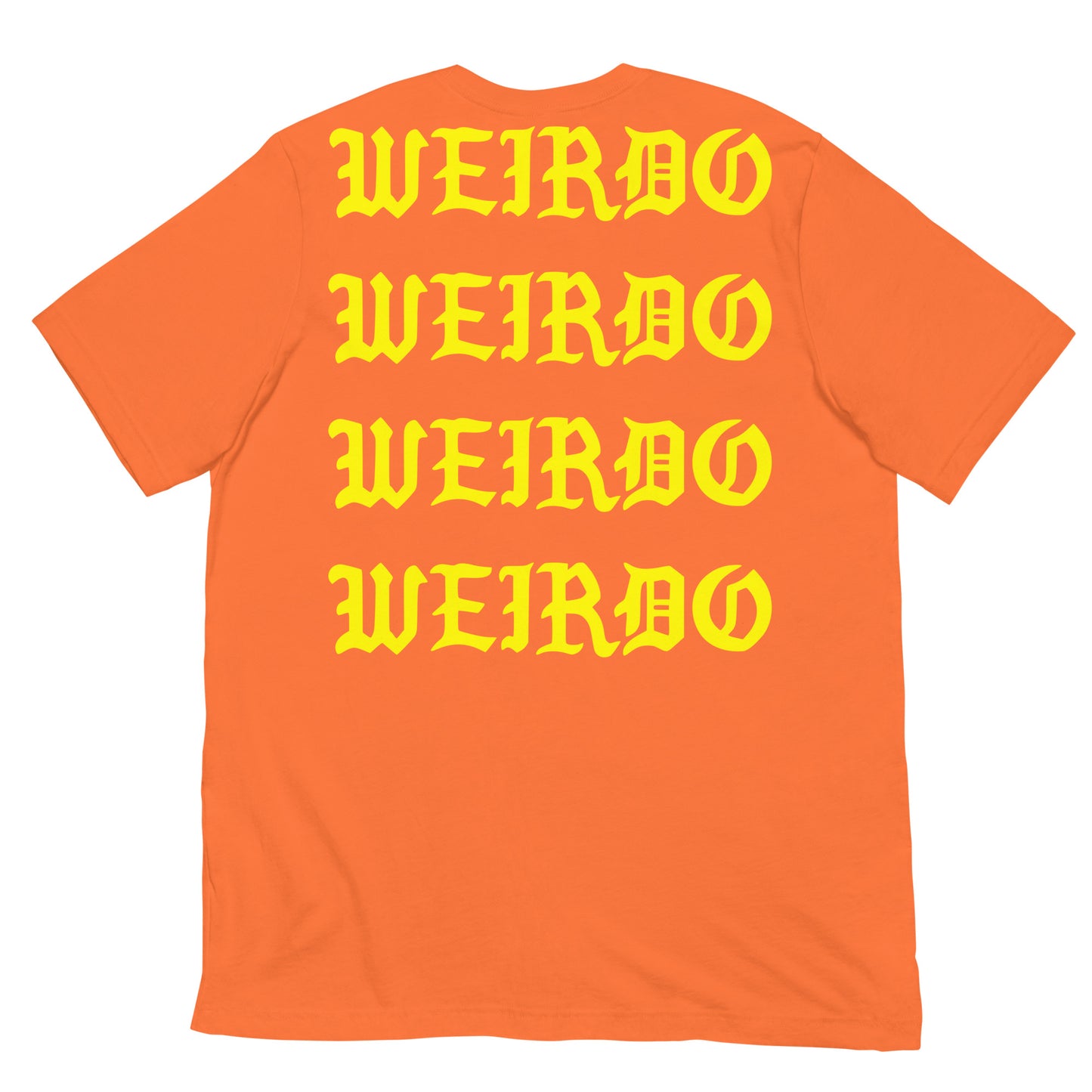 Orange-I Feel Like a Weirdo Tee from B.Different Clothing, back view, graffiti-inspired streetwear t-shirt