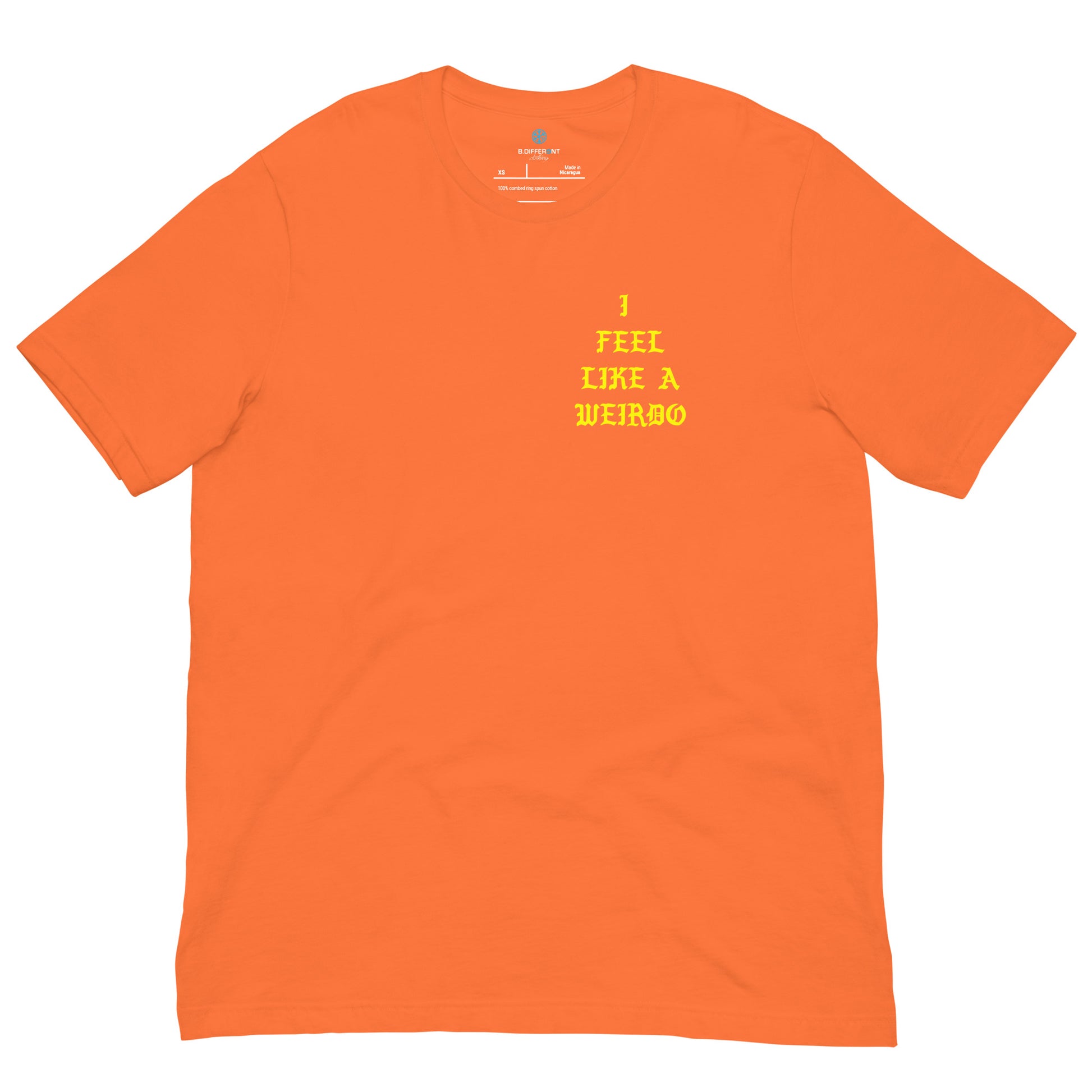 front of I feel like a weirdo tee orange B.Different Clothing graffiti street art inspired streetwear brand