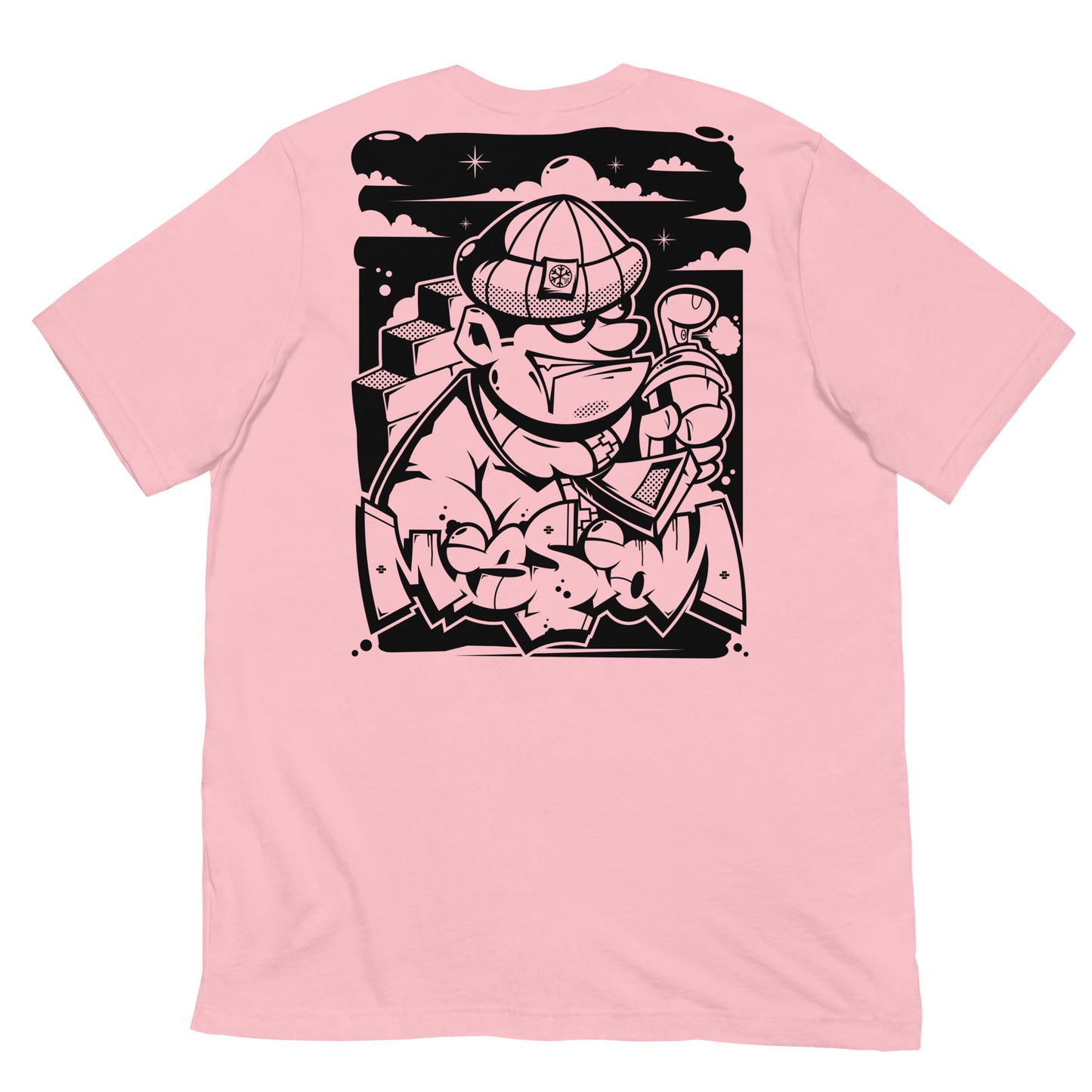 Pink-Mission Graffiti Character Tee from B.Different Clothing, back view, graffiti-inspired streetwear t-shirt
