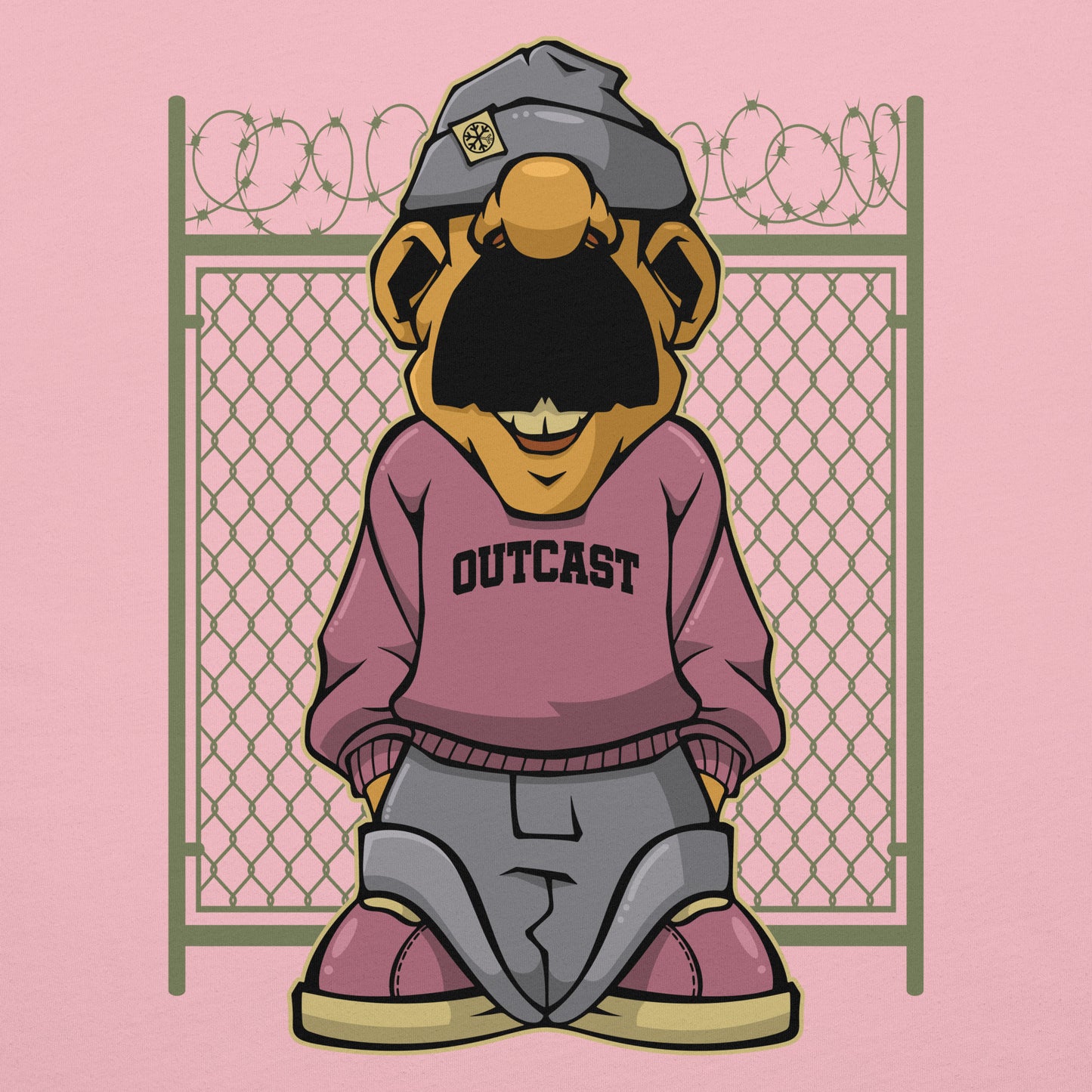 Pink-Outcast Graffiti Character Tee from B.Different Clothing, graphic, graffiti-inspired streetwear t-shirt