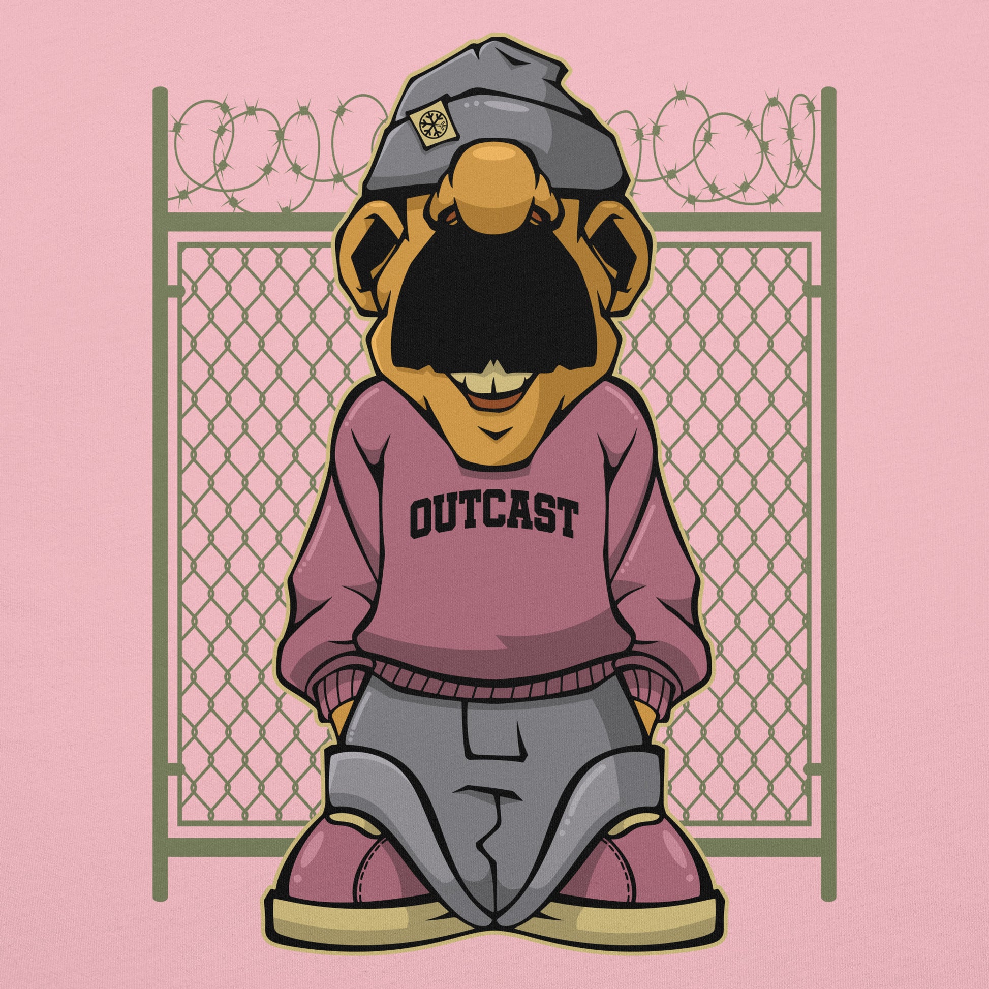 Pink-Outcast Graffiti Character Tee from B.Different Clothing, graphic, graffiti-inspired streetwear t-shirt