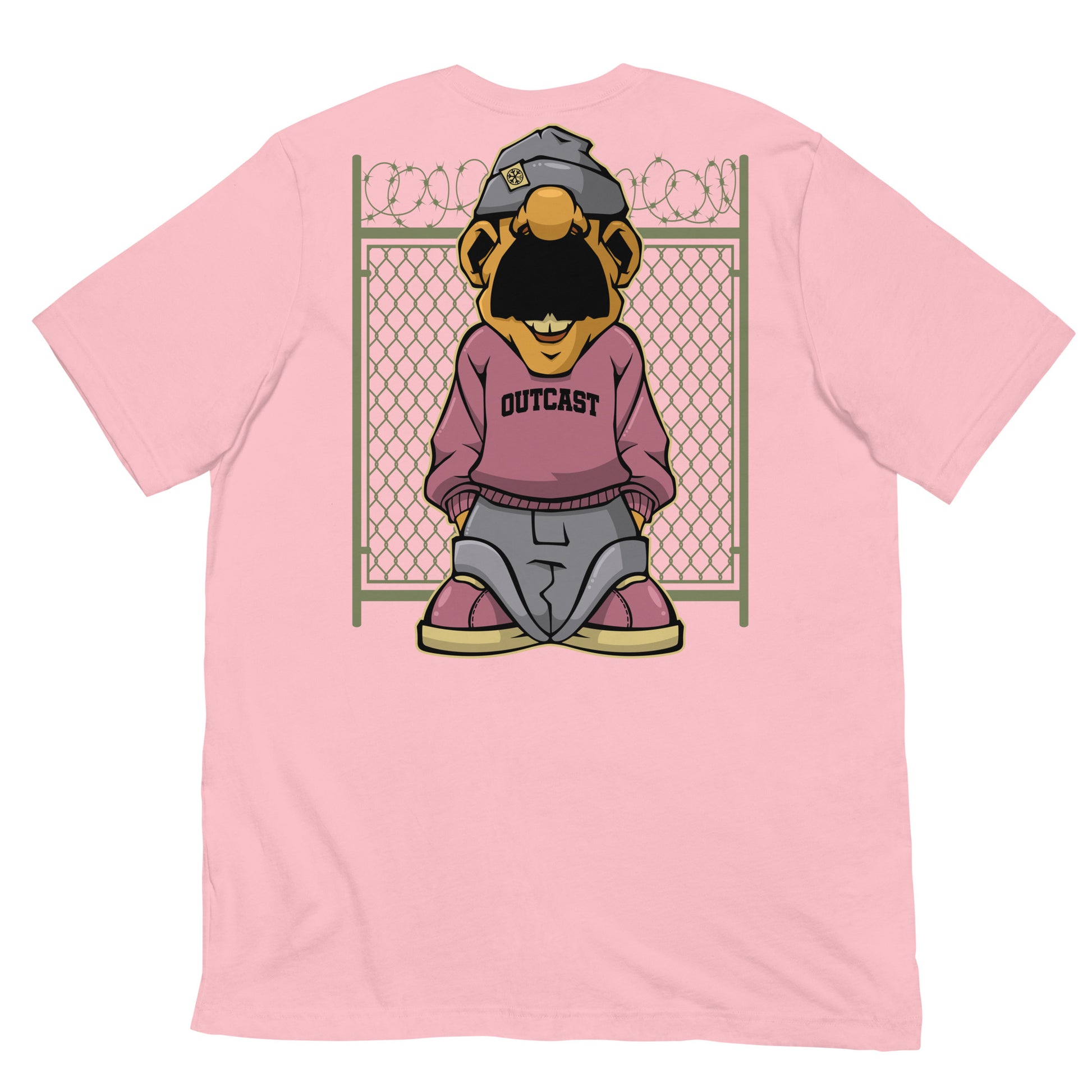 Pink-Outcast Graffiti Character Tee from B.Different Clothing, back view, graffiti-inspired streetwear t-shirt