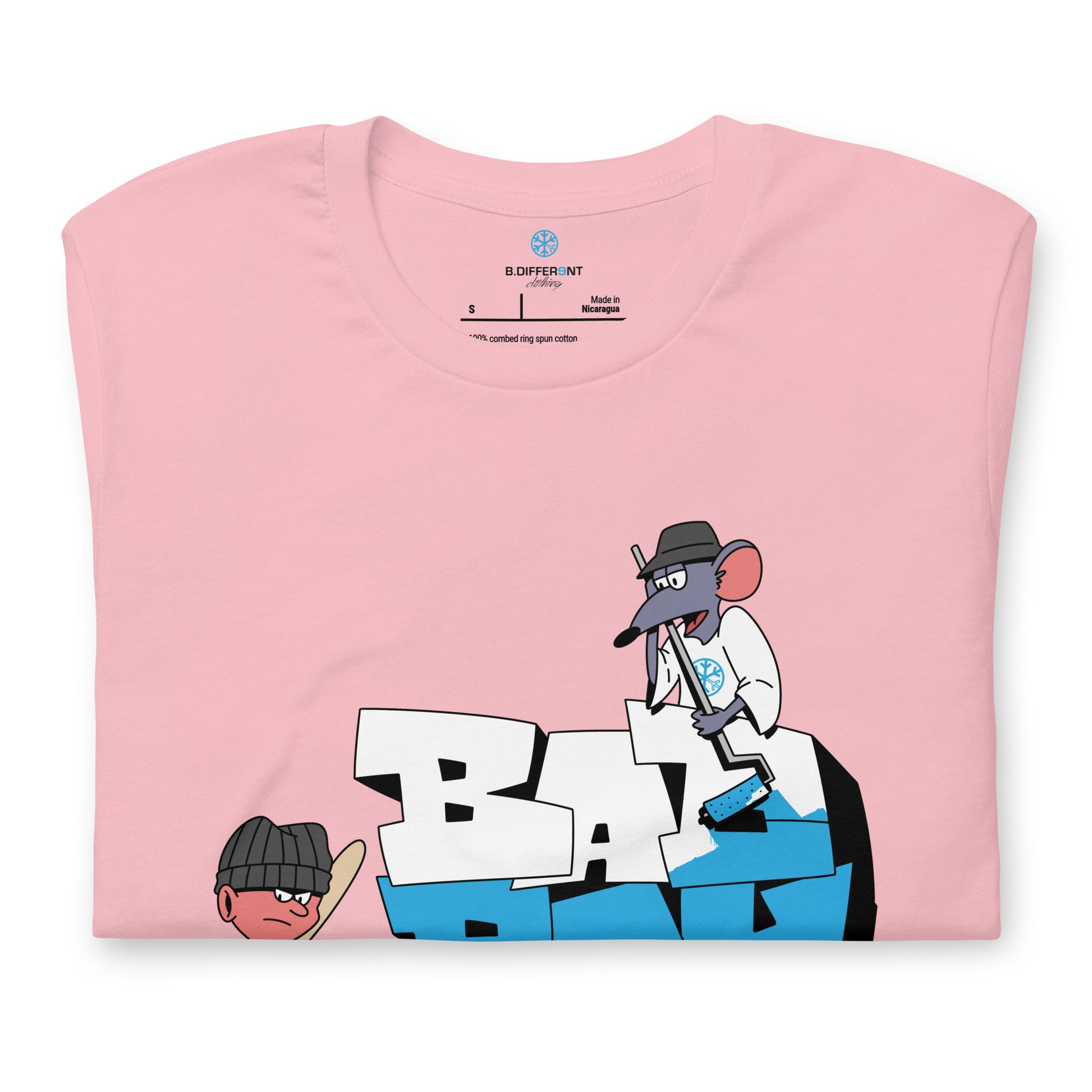 Pink-Bad Boy Graffiti Tee from B.Different Clothing, folded, graffiti-inspired streetwear t-shirt