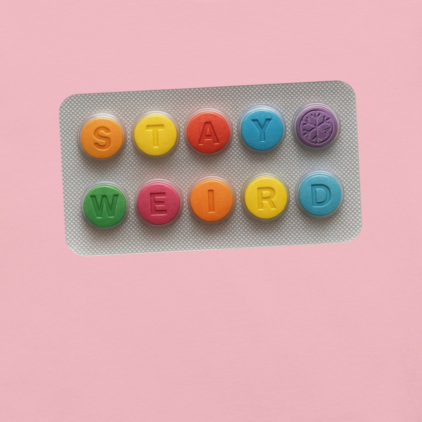 Pink-Stay Weird Pills Tee from B.Different Clothing, graphic, graffiti-inspired streetwear t-shirt