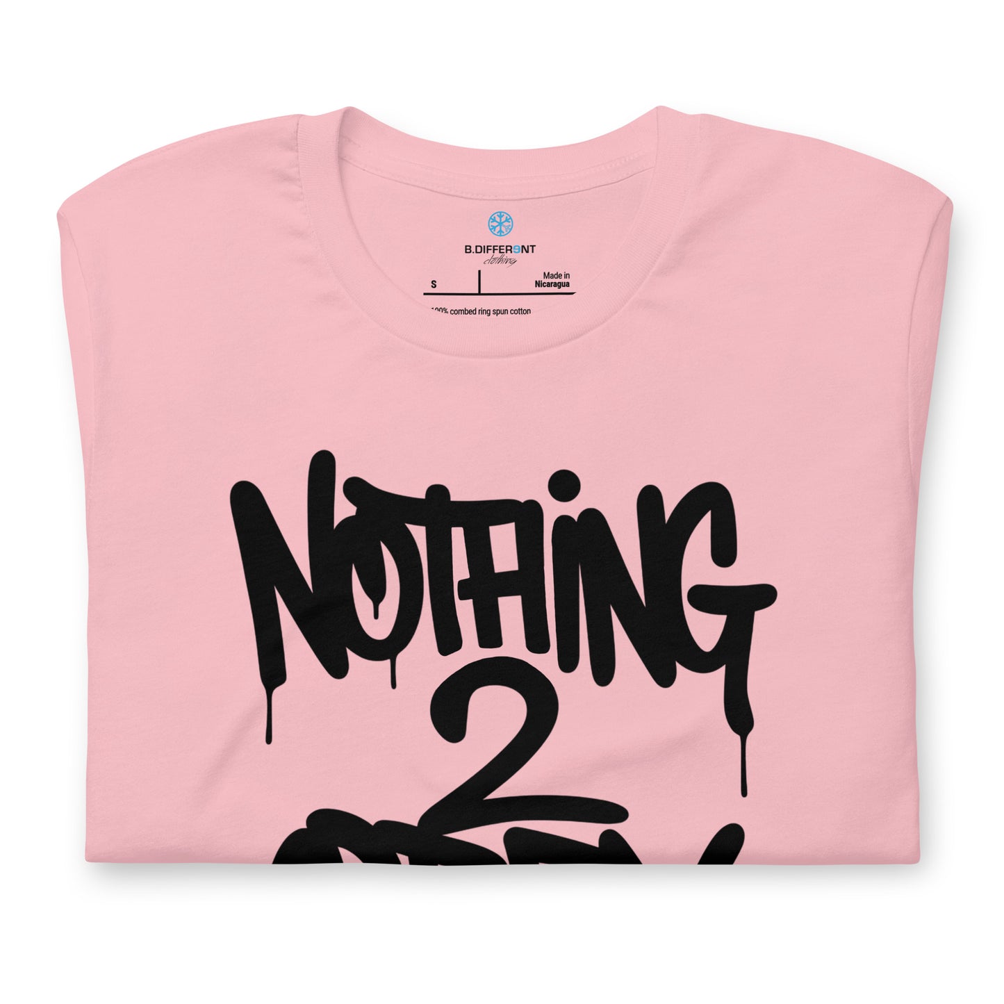Pink-Nothing 2 Obey Graffiti Tee from B.Different Clothing, folded, graffiti-inspired streetwear t-shirt