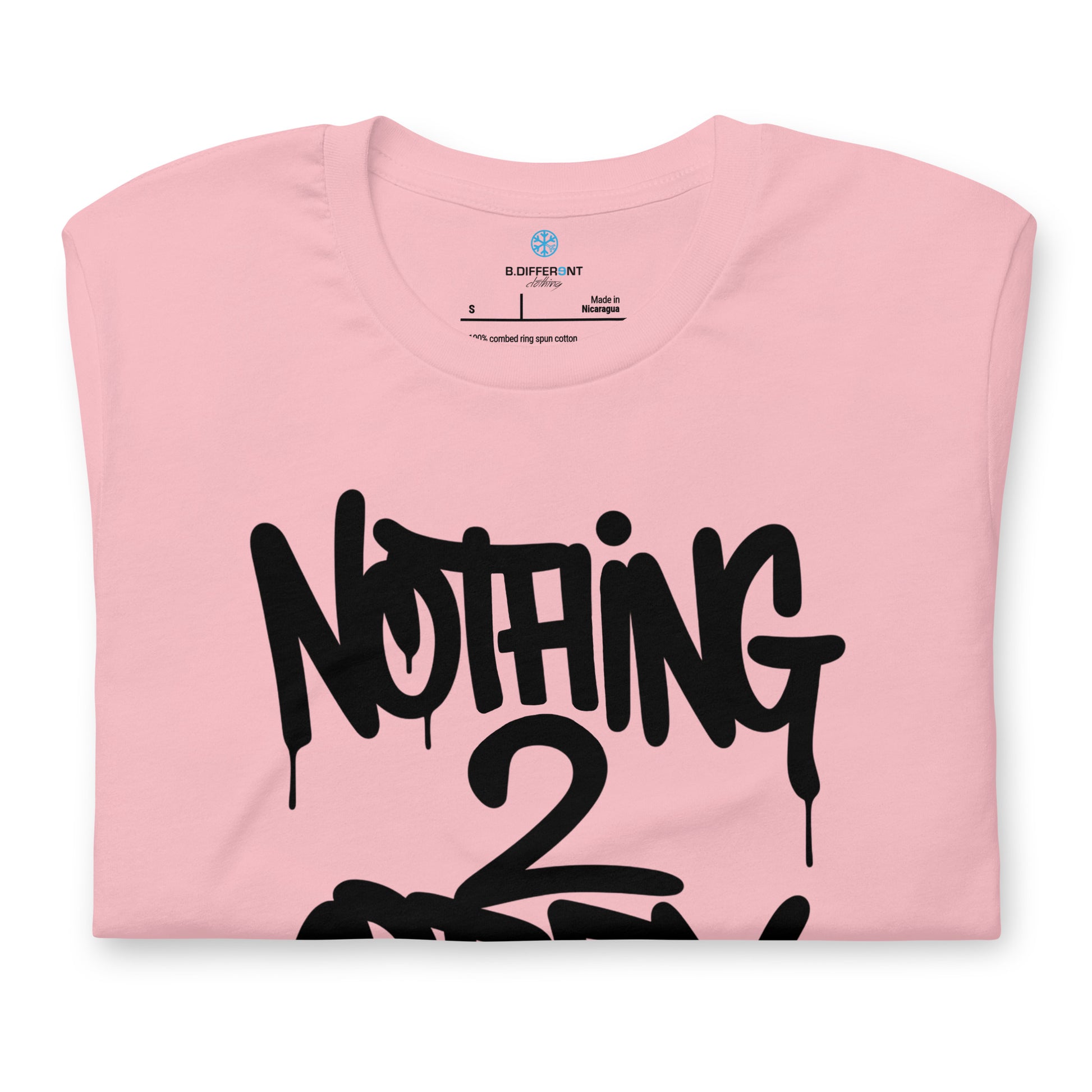 Pink-Nothing 2 Obey Graffiti Tee from B.Different Clothing, folded, graffiti-inspired streetwear t-shirt