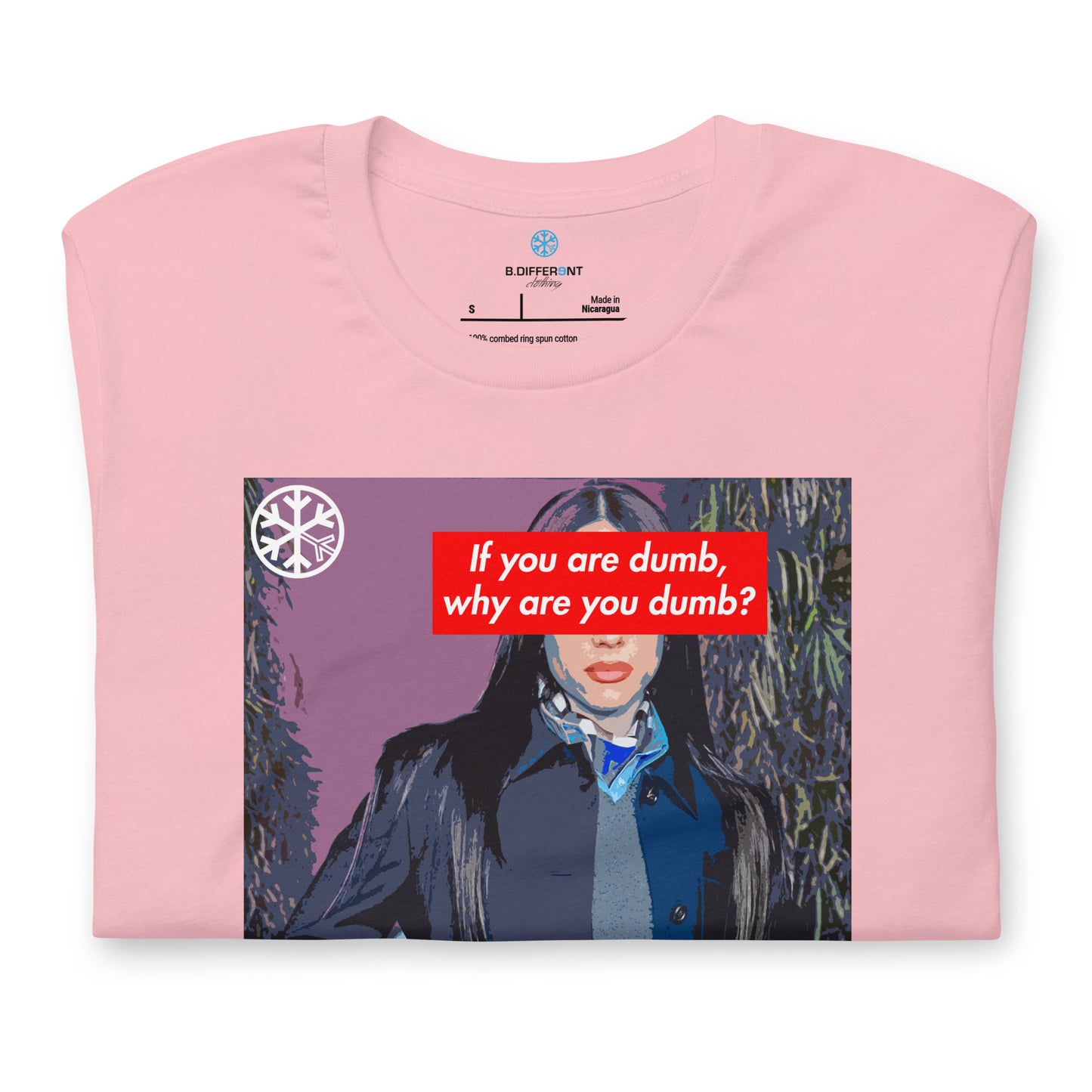 Pink-Why Are You Dumb Tee from B.Different Clothing, folded, graffiti-inspired streetwear t-shirt