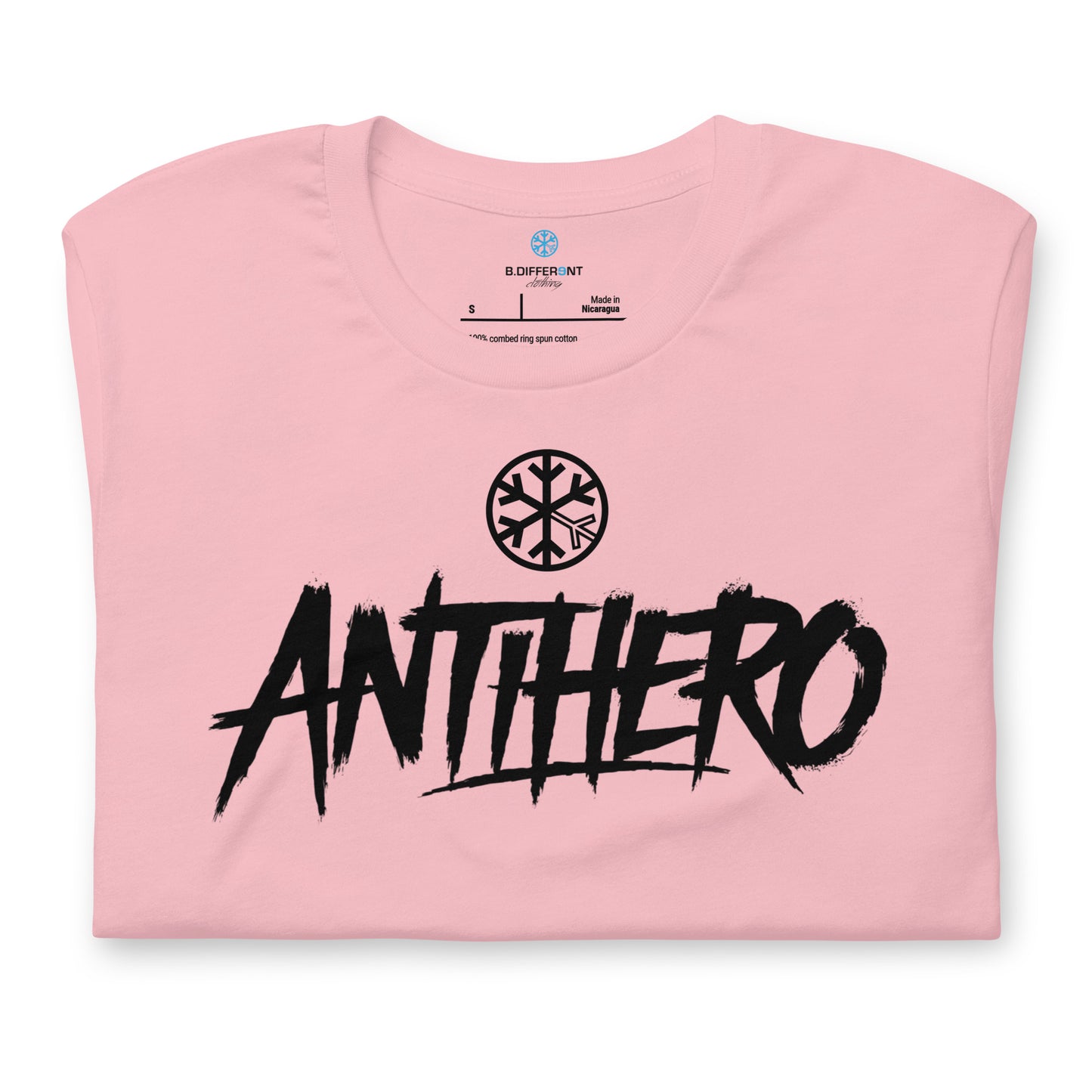 Pink-Antihero Graffiti Tag Tee from B.Different Clothing, folded, graffiti-inspired streetwear t-shirt