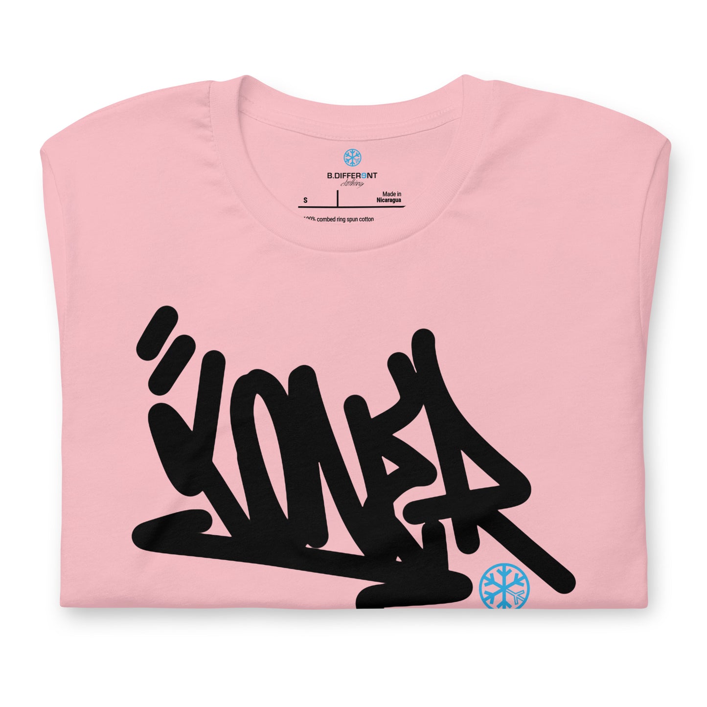 Pink-Loner Graffiti Tag Tee from B.Different Clothing, folded, graffiti-inspired streetwear t-shirt
