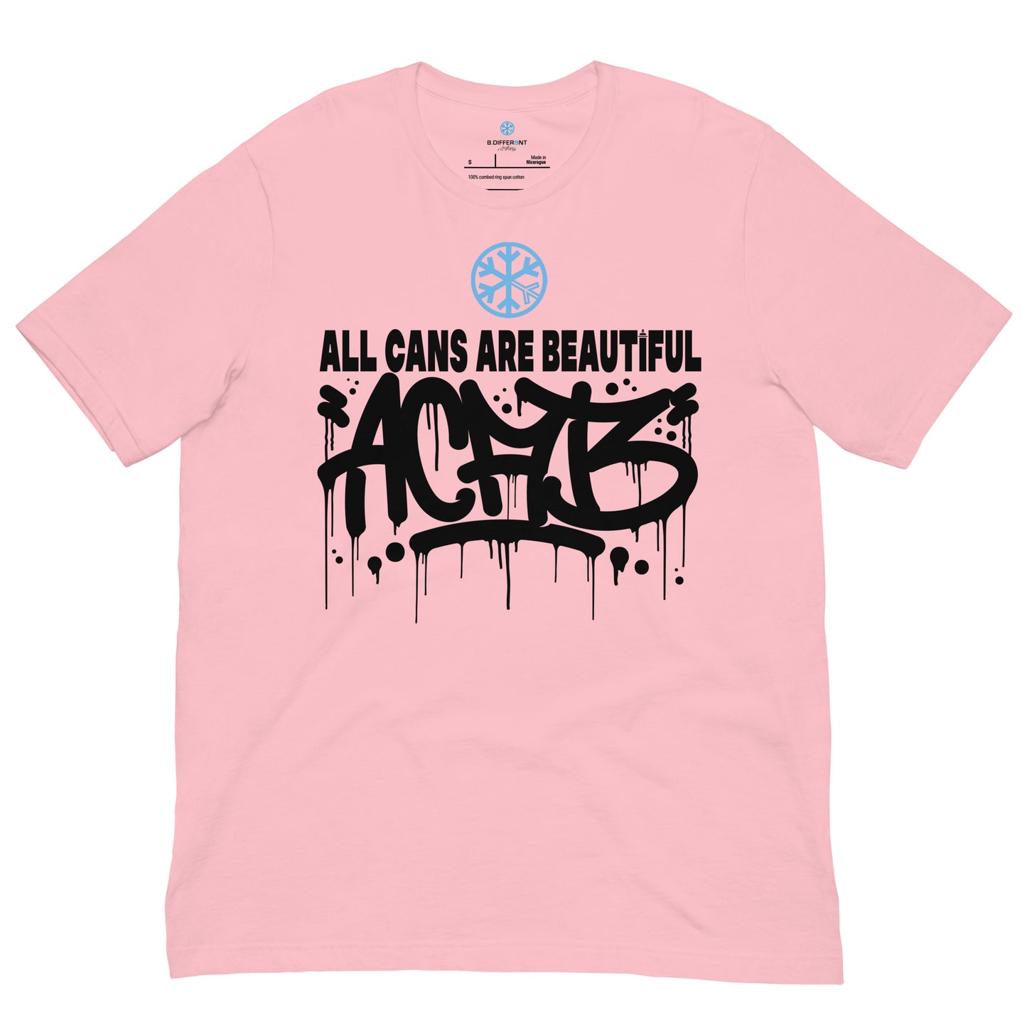 Pink-Acab Graffiti Tag Tee from B.Different Clothing, front view, graffiti-inspired streetwear t-shirt