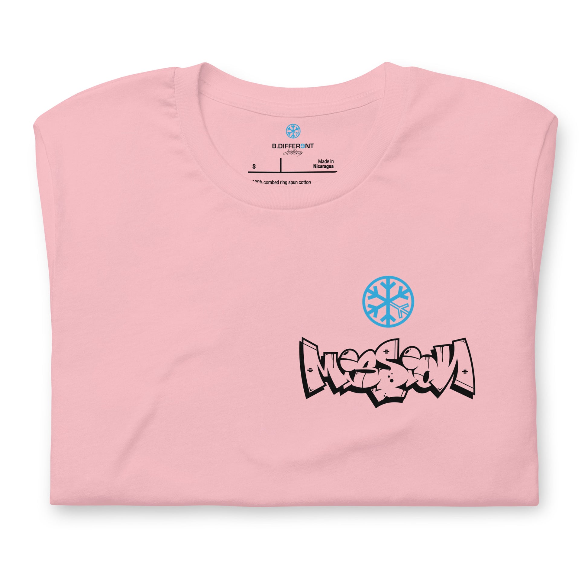 Pink-Mission Graffiti Character Tee from B.Different Clothing, folded, graffiti-inspired streetwear t-shirt