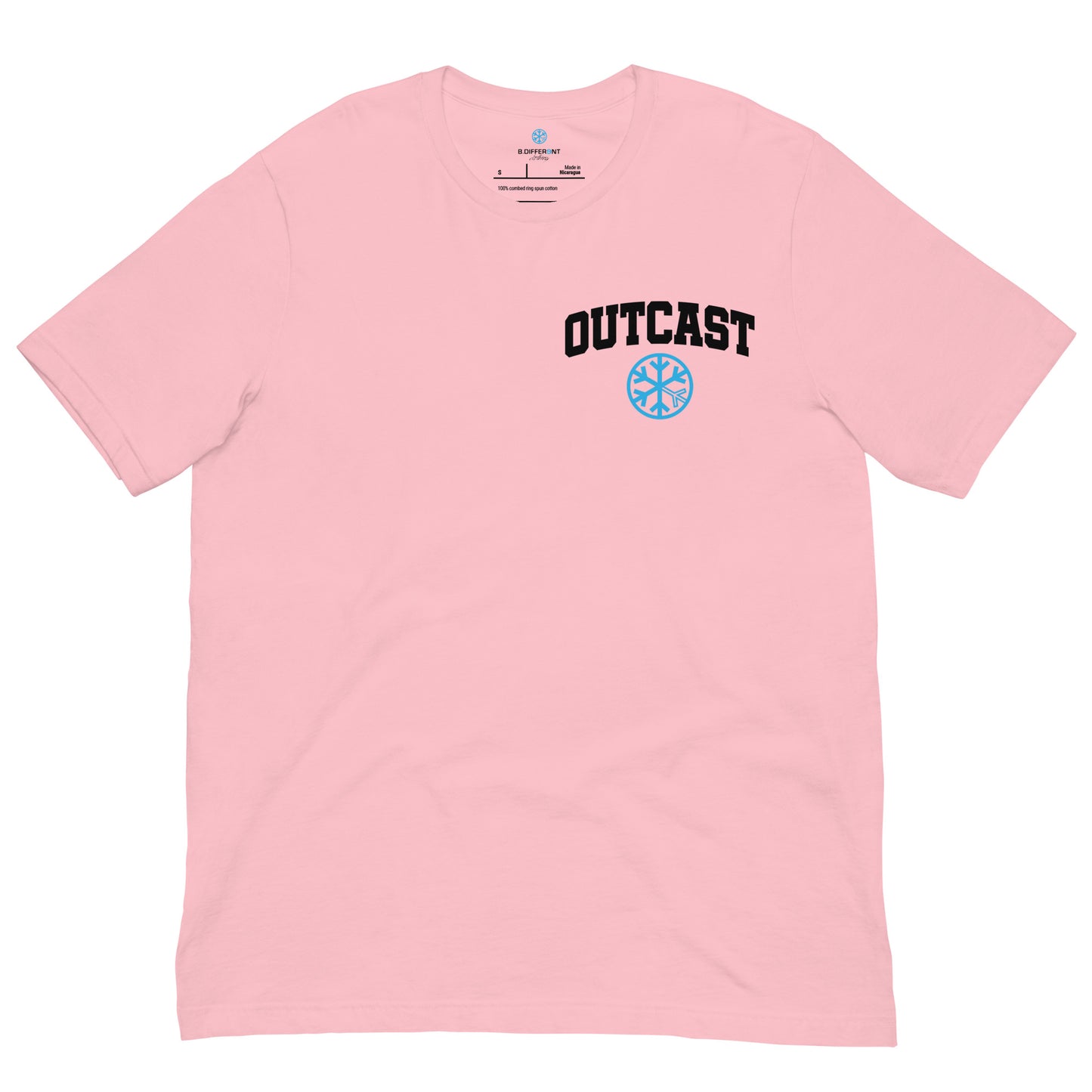 Pink-Outcast Graffiti Character Tee from B.Different Clothing, front view, graffiti-inspired streetwear t-shirt