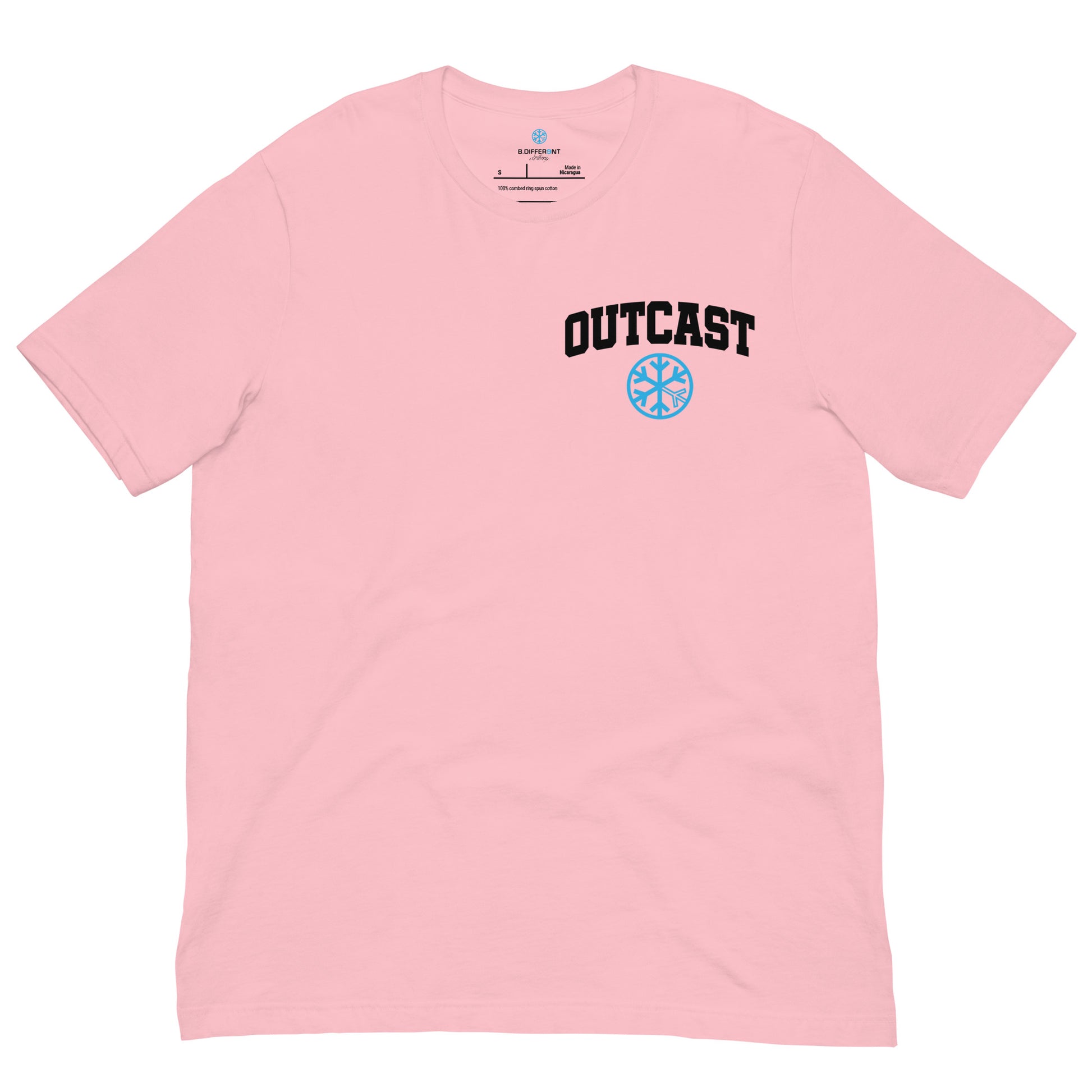 Pink-Outcast Graffiti Character Tee from B.Different Clothing, front view, graffiti-inspired streetwear t-shirt