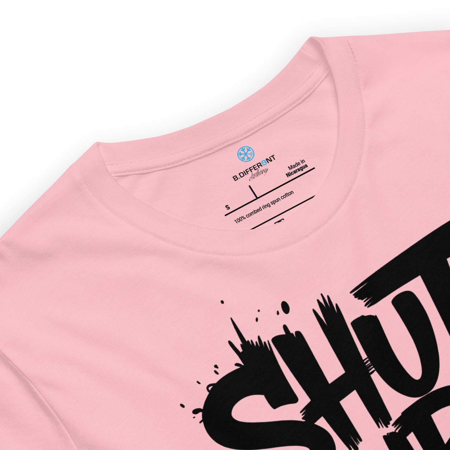 Pink-Shut Up and Paint Graffiti Tee from B.Different Clothing, collar, graffiti-inspired streetwear t-shirt