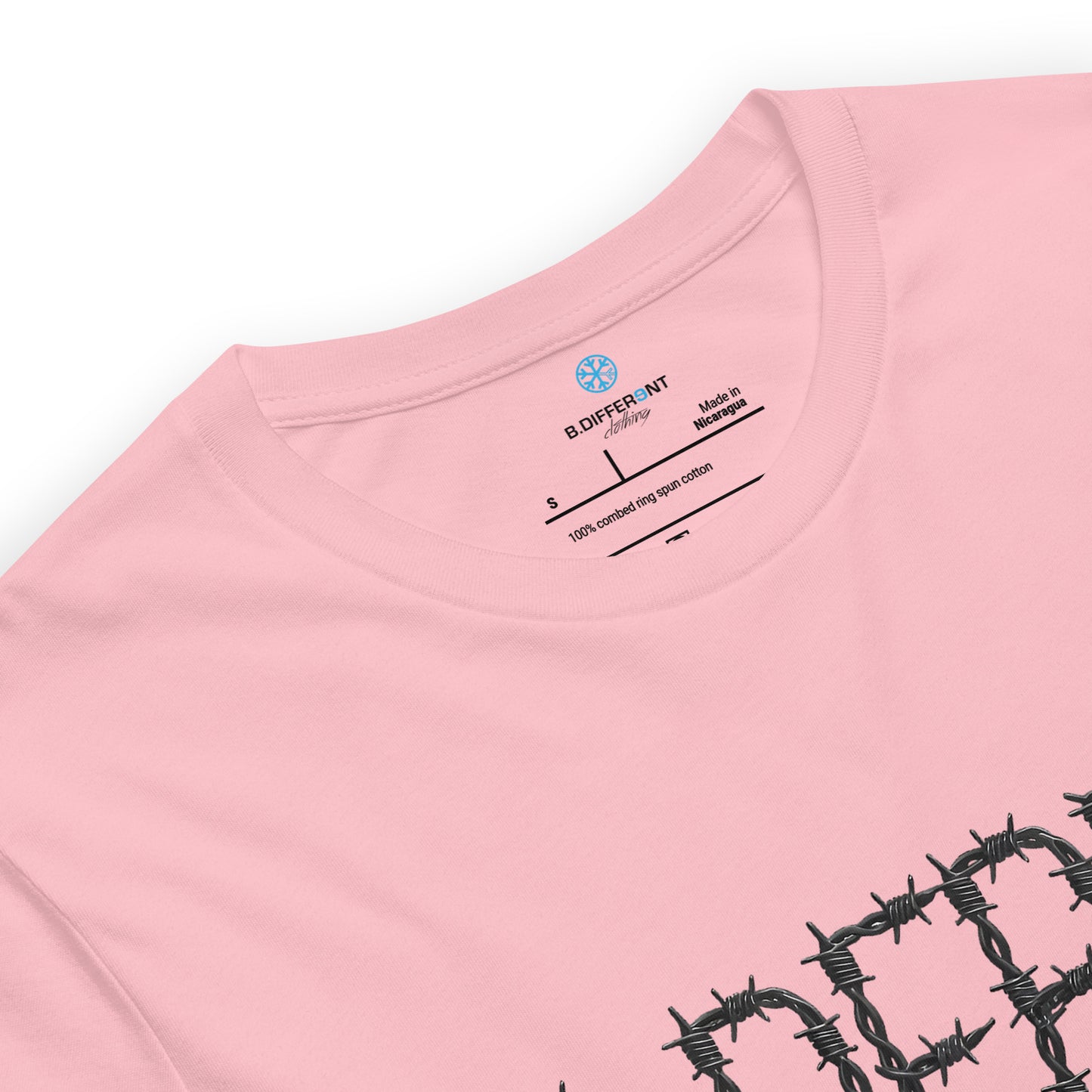 Pink-B.DFRNT Barbed Wire Tee from B.Different Clothing, collar, graffiti-inspired streetwear t-shirt