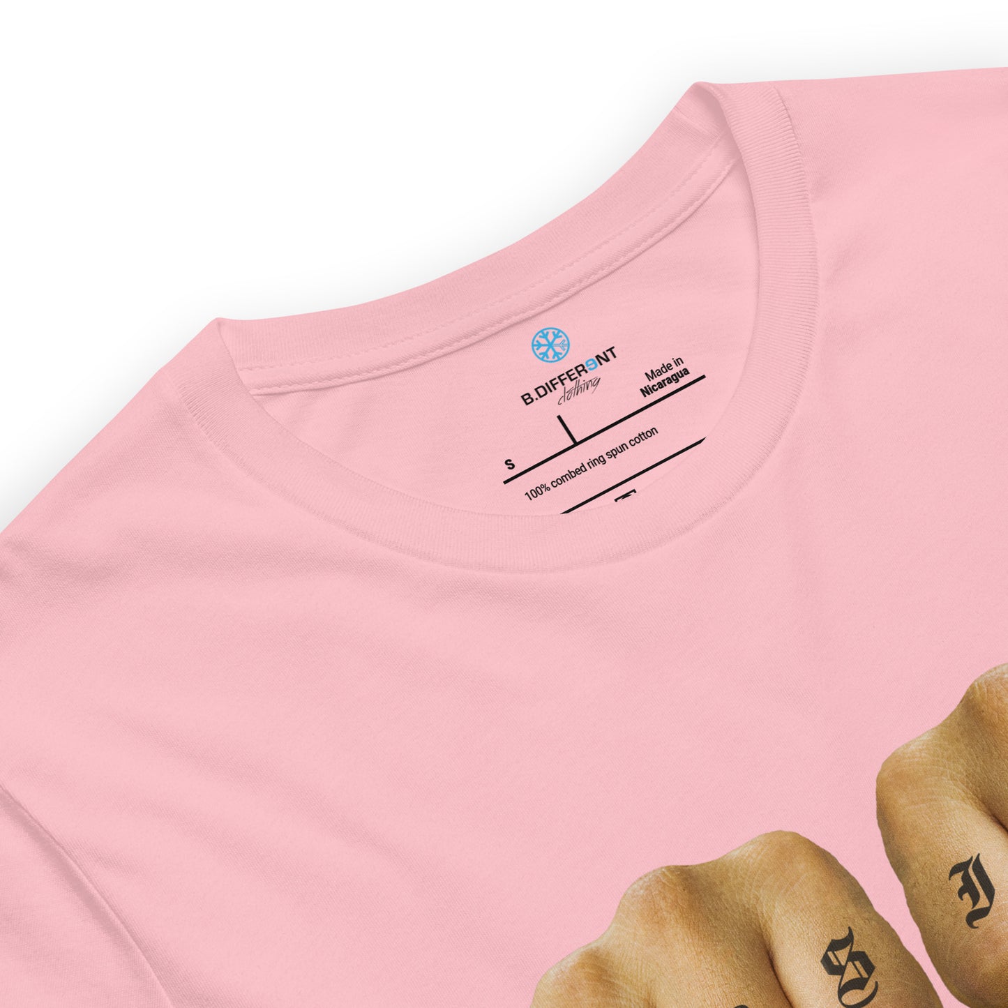 Pink-Outsider Tattoo Tee from B.Different Clothing, collar, graffiti-inspired streetwear t-shirt