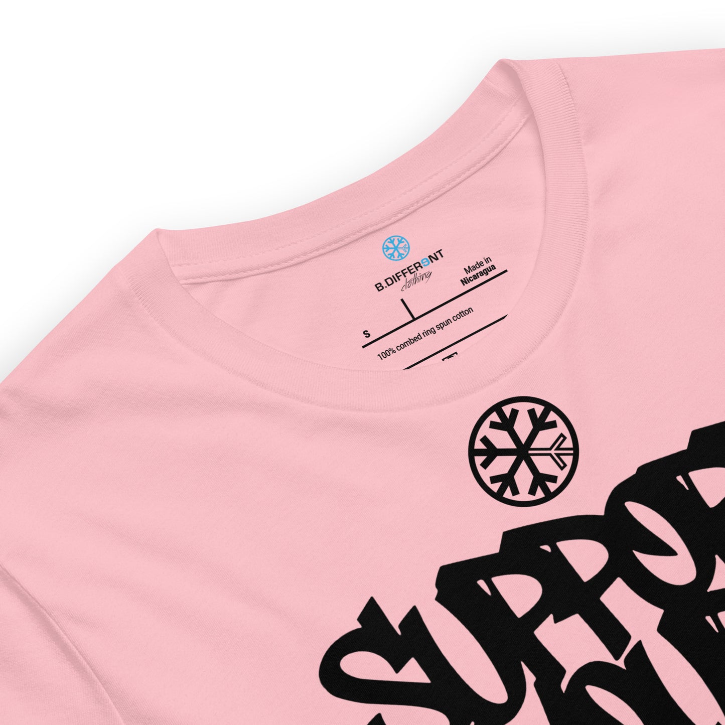 Pink-Support Your Local Graffiti Artists Tee from B.Different Clothing, collar, graffiti-inspired streetwear t-shirt