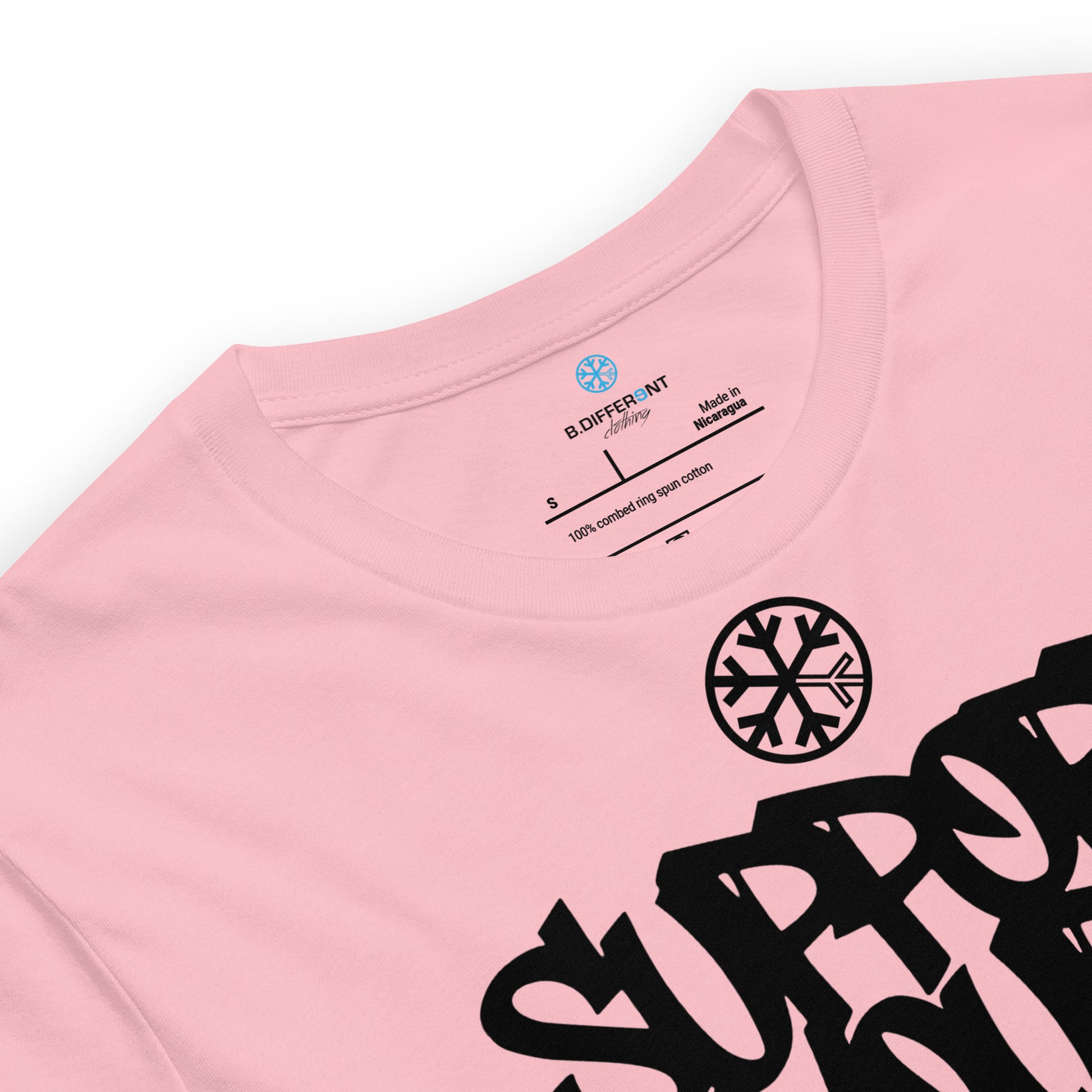 Pink-Support Your Local Graffiti Artists Tee from B.Different Clothing, collar, graffiti-inspired streetwear t-shirt