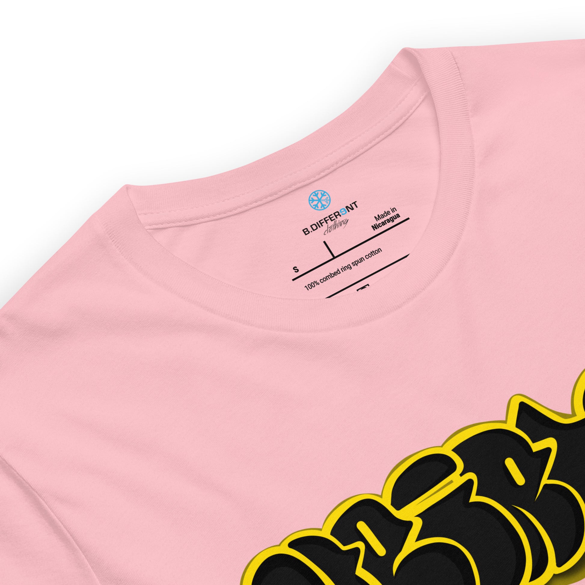 Pink-Weirdo Graffiti Throwie Tee from B.Different Clothing, collar, graffiti-inspired streetwear t-shirt