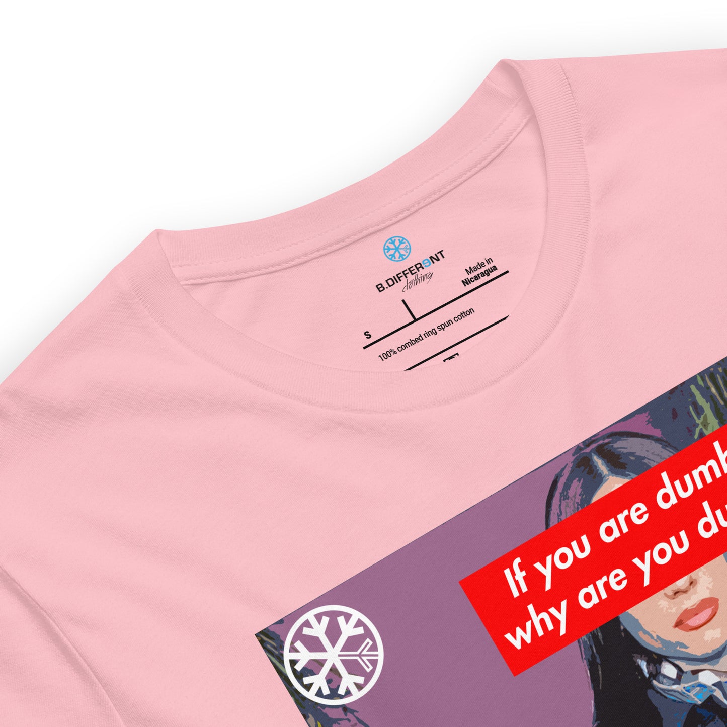 Pink-Why Are You Dumb Tee from B.Different Clothing, collar, graffiti-inspired streetwear t-shirt