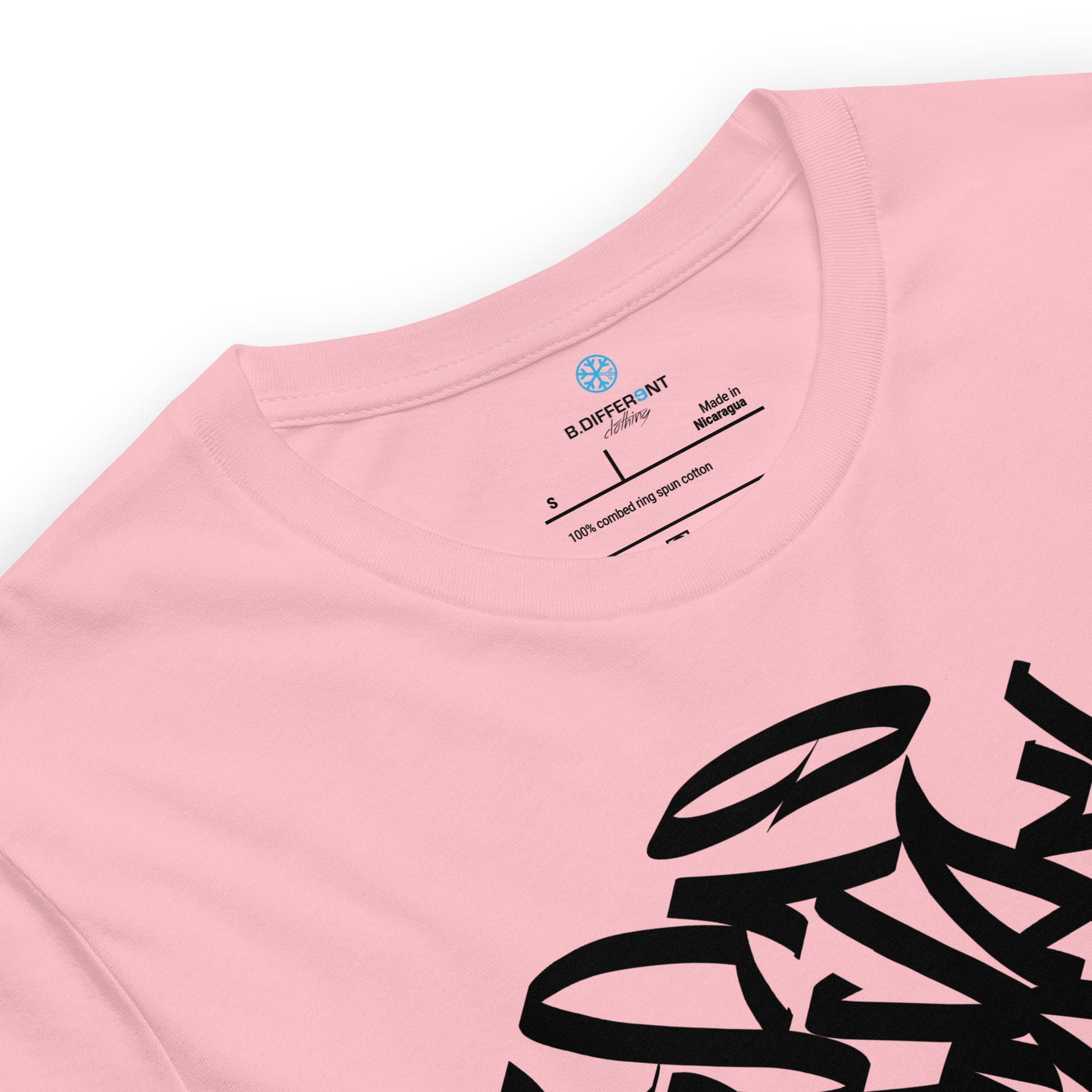 Pink-Stay Weird Graffiti Tag Tee from B.Different Clothing, collar, graffiti-inspired streetwear t-shirt
