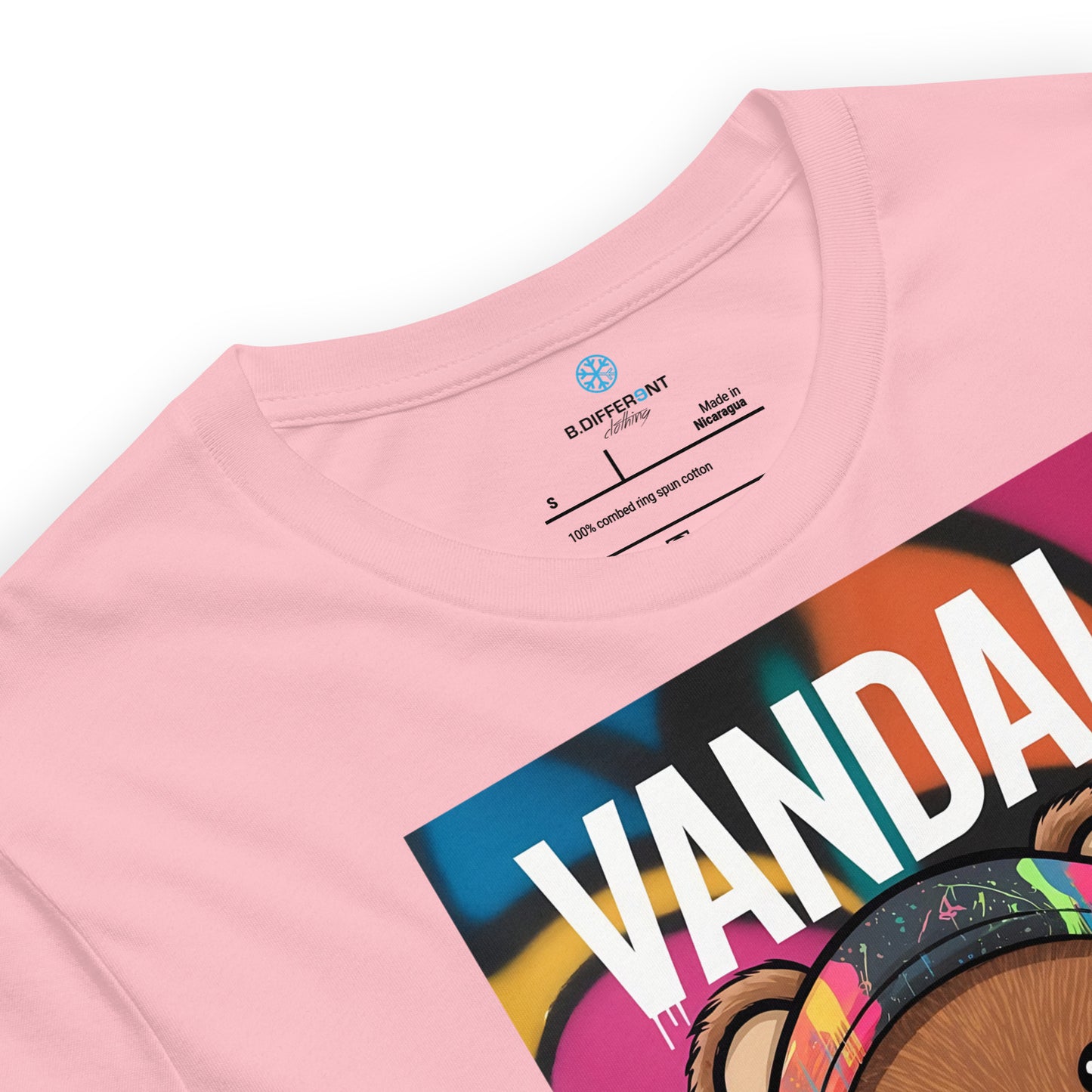 Pink-Vandal Teddy Bear Graffiti Tee from B.Different Clothing, collar, graffiti-inspired streetwear