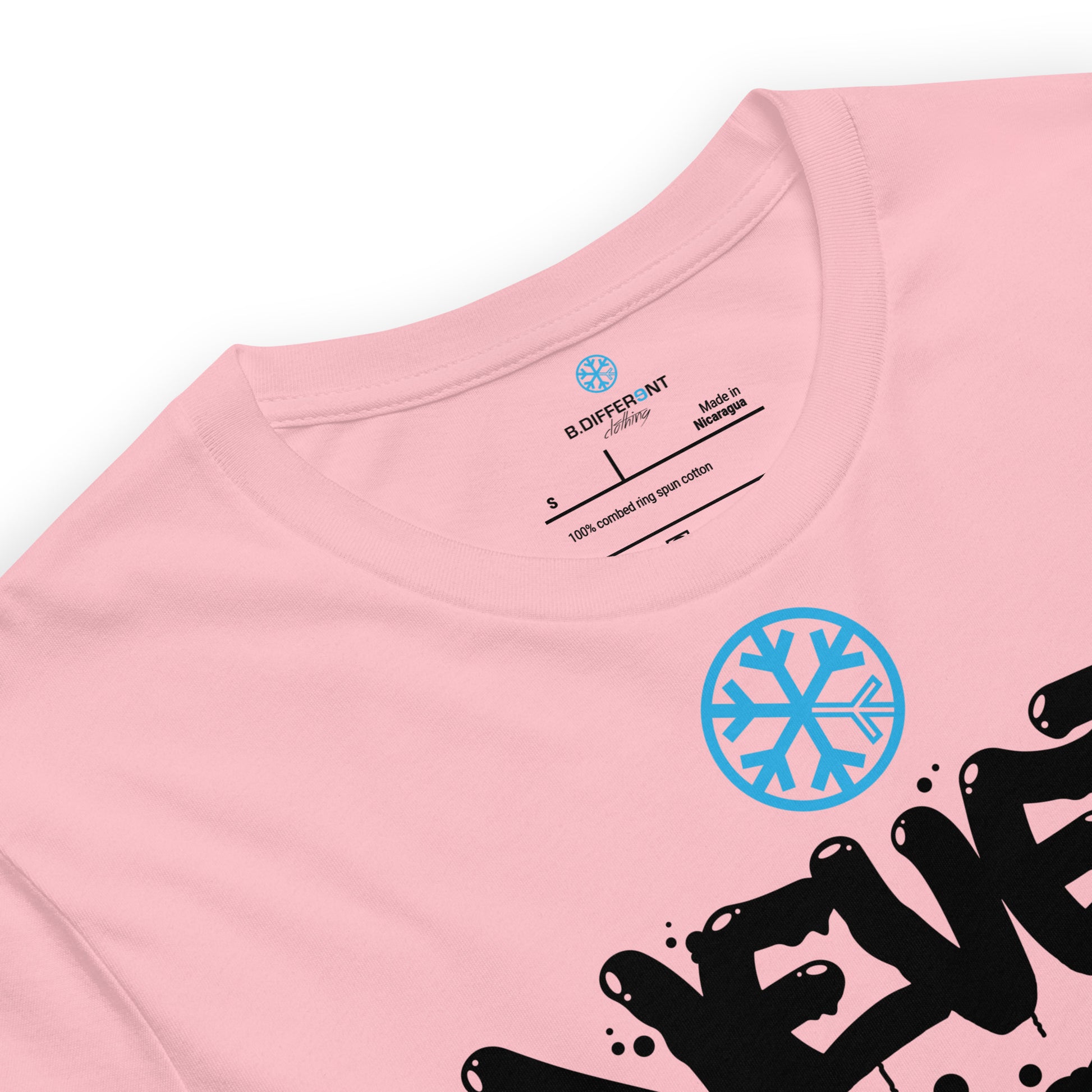 Pink-Never Stop Graffiti Piece Tee from B.Different Clothing, collar, graffiti-inspired streetwear t-shirt