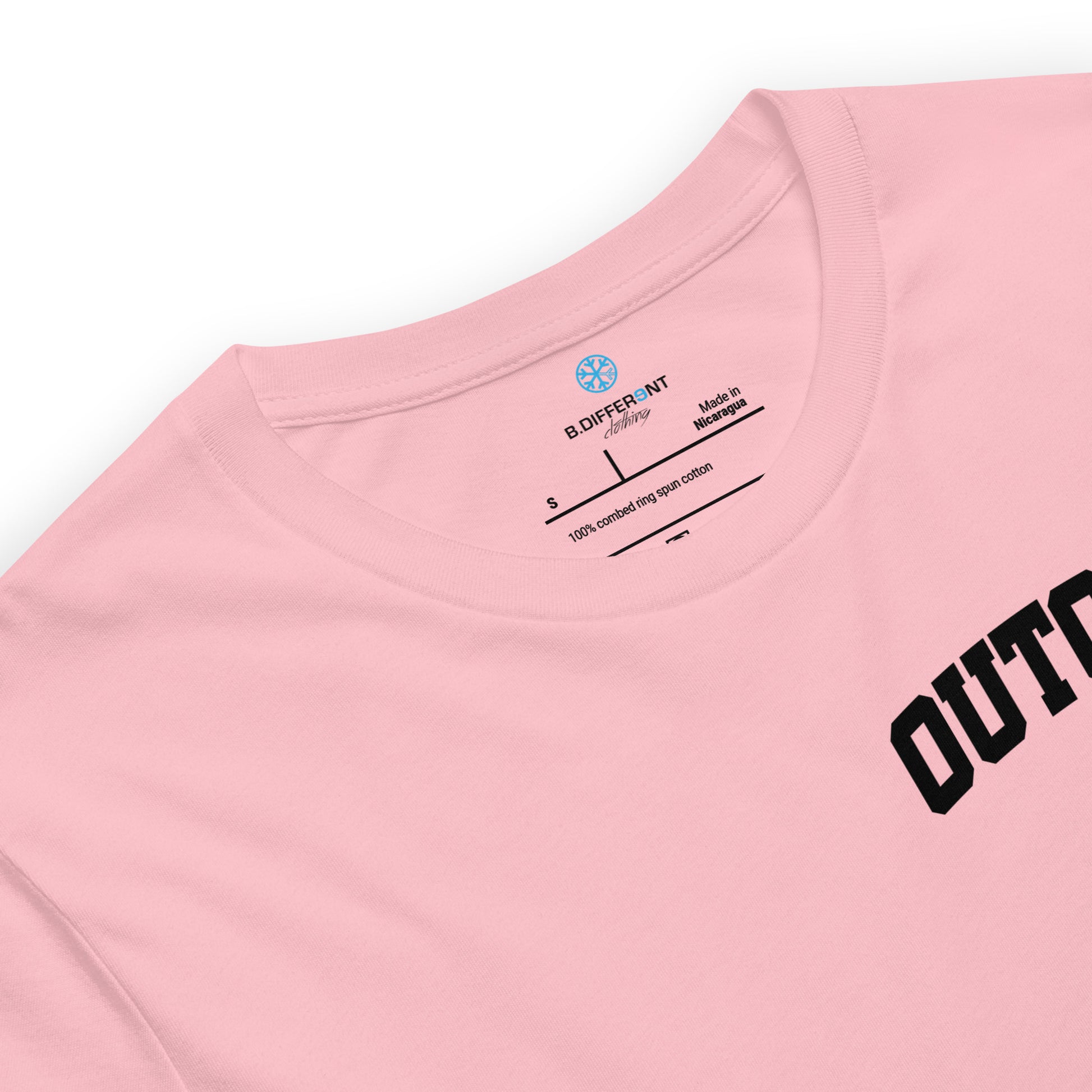 Pink-Outcast Graffiti Character Tee from B.Different Clothing, collar, graffiti-inspired streetwear t-shirt