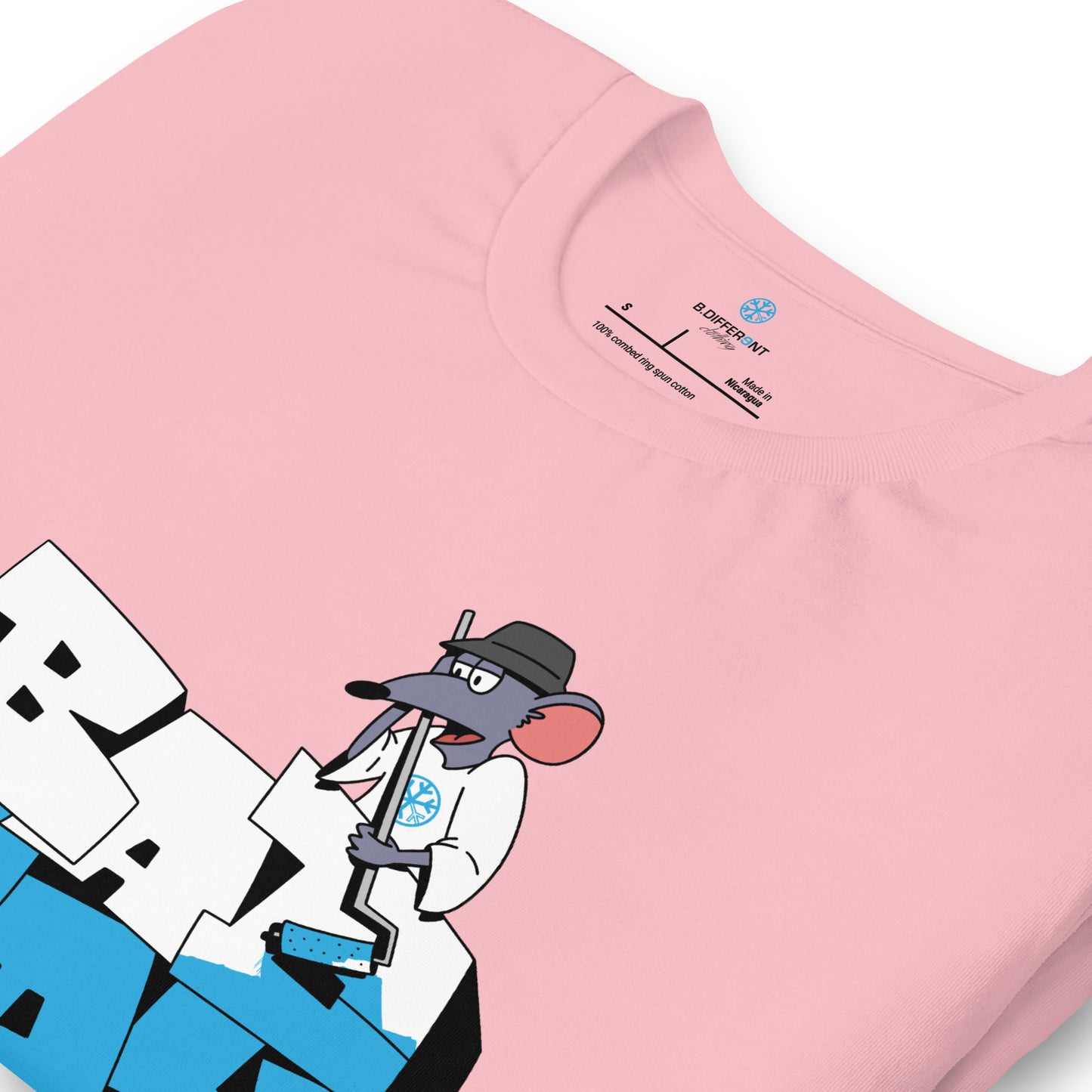 Pink-Bad Boy Graffiti Tee from B.Different Clothing, detail, graffiti-inspired streetwear t-shirt