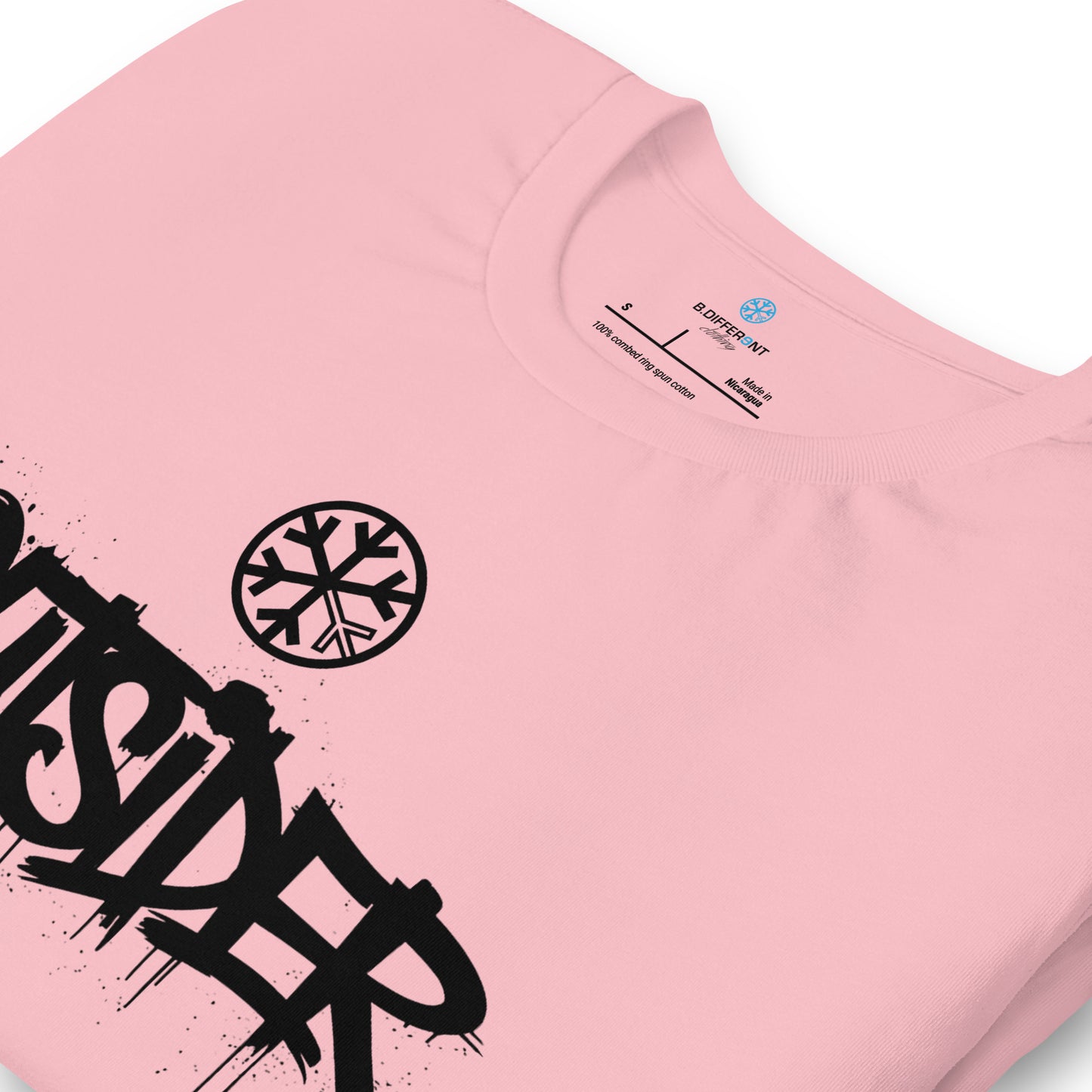 Pink-Outsider Graffiti Tag Tee from B.Different Clothing, detail, graffiti-inspired streetwear t-shirt