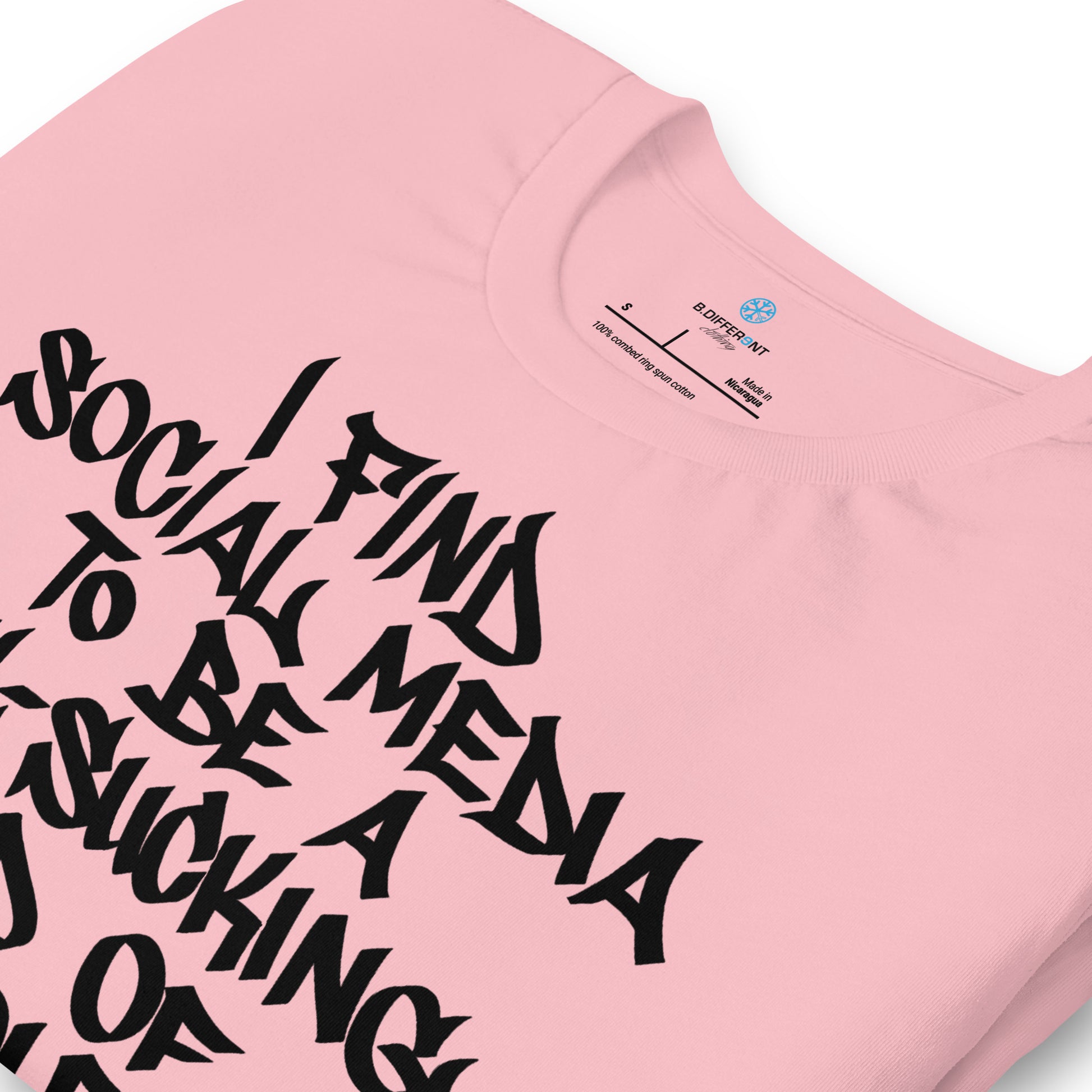 Pink-Social Media Graffiti Tag Tee from B.Different Clothing, detail, graffiti-inspired streetwear t-shirt