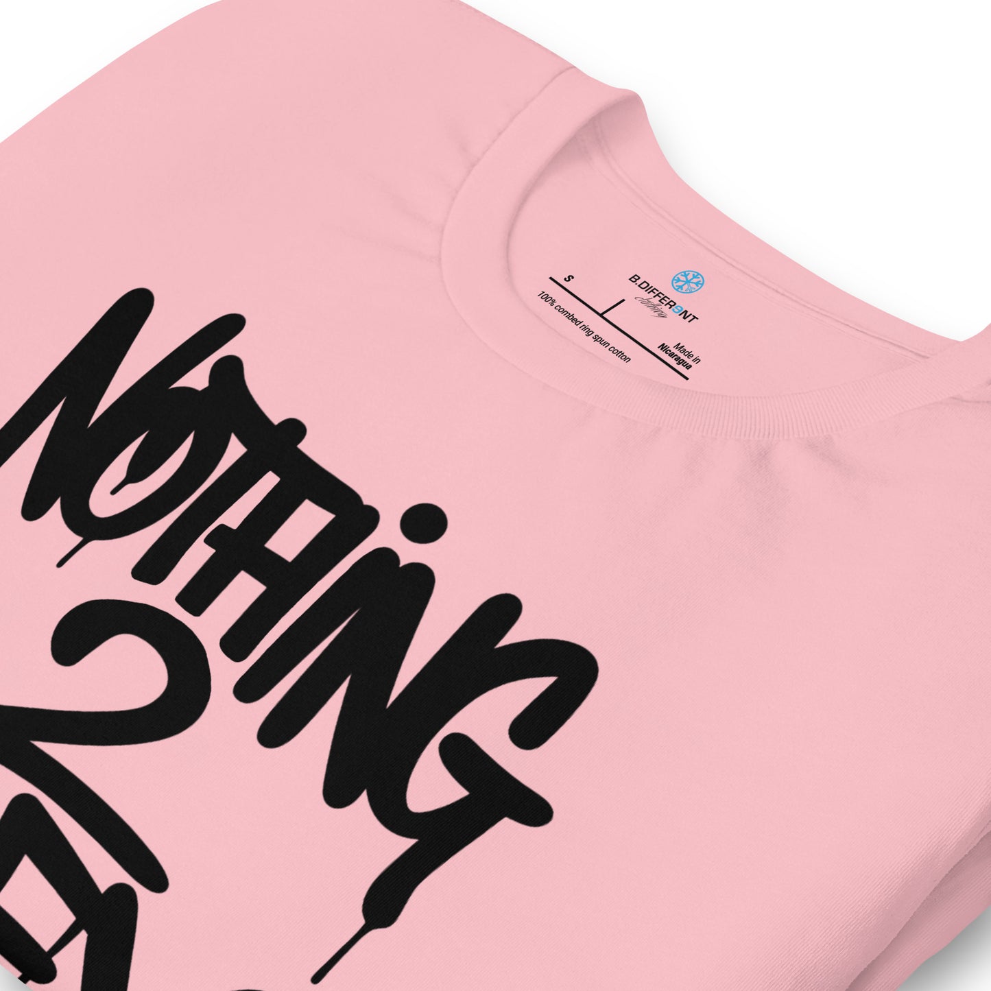 Pink-Nothing 2 Obey Graffiti Tee from B.Different Clothing, detail, graffiti-inspired streetwear t-shirt
