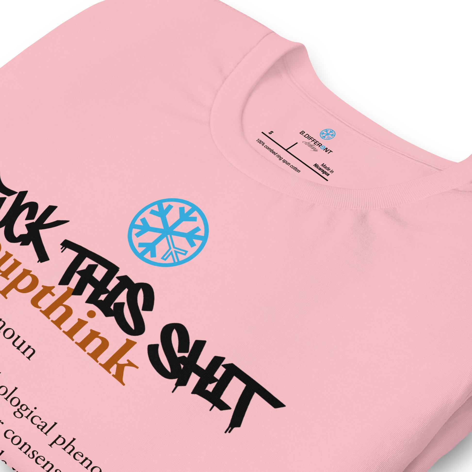 Pink-Groupthink Graffiti Tee from B.Different Clothing, detail, graffiti-inspired streetwear t-shirt