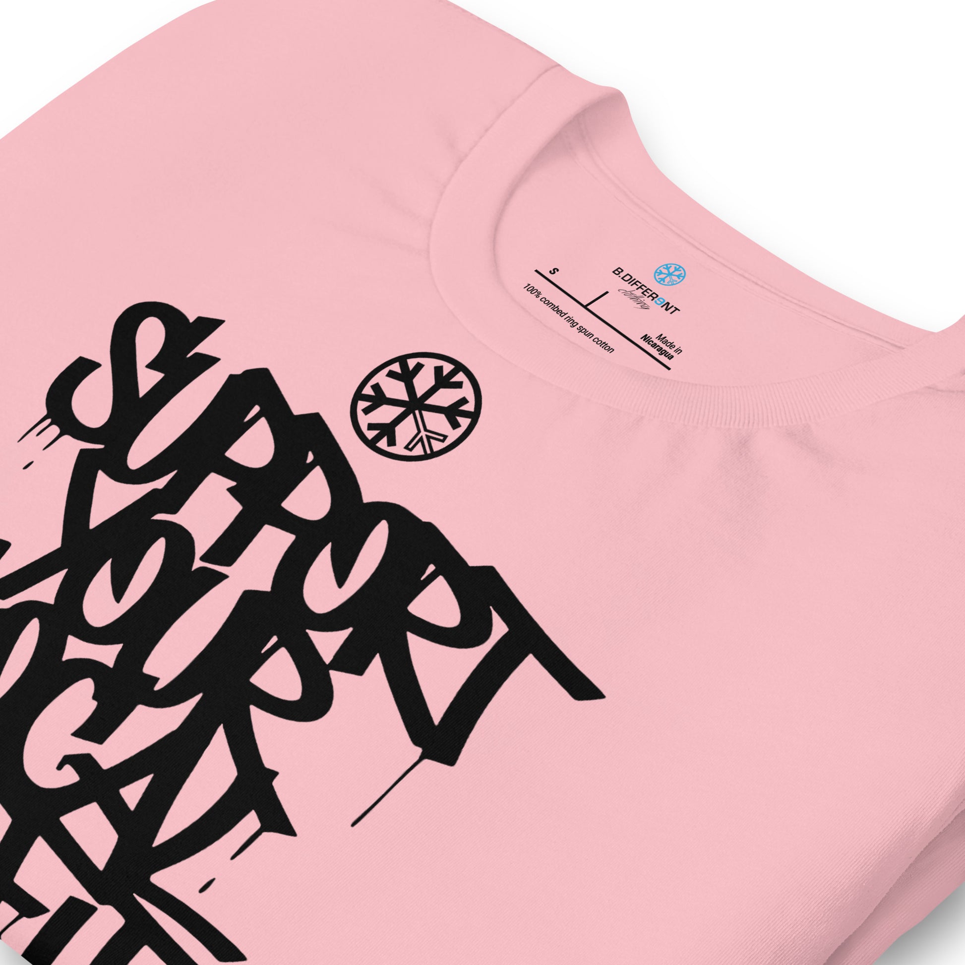 Pink-Support Your Local Graffiti Artists Tee from B.Different Clothing, detail, graffiti-inspired streetwear t-shirt