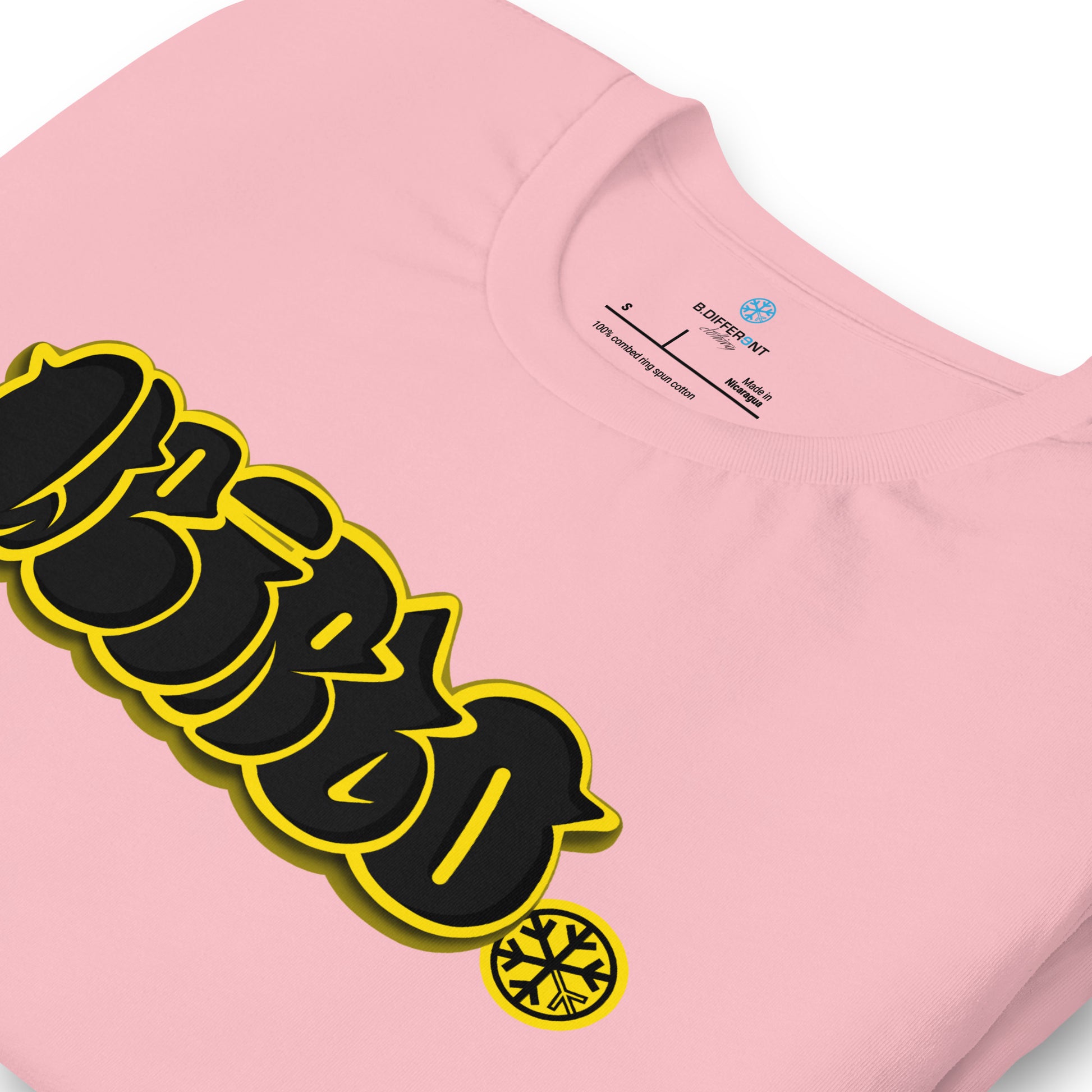 Pink-Weirdo Graffiti Throwie Tee from B.Different Clothing, detail, graffiti-inspired streetwear t-shirt