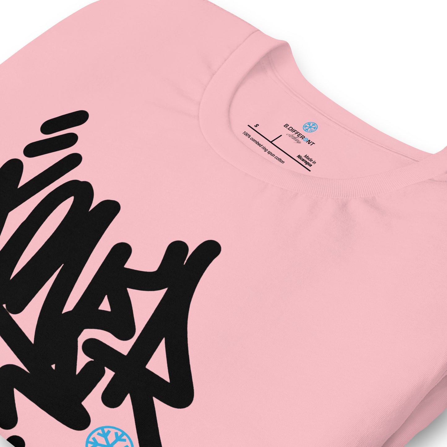 Pink-Loner Graffiti Tag Tee from B.Different Clothing, detail, graffiti-inspired streetwear t-shirt