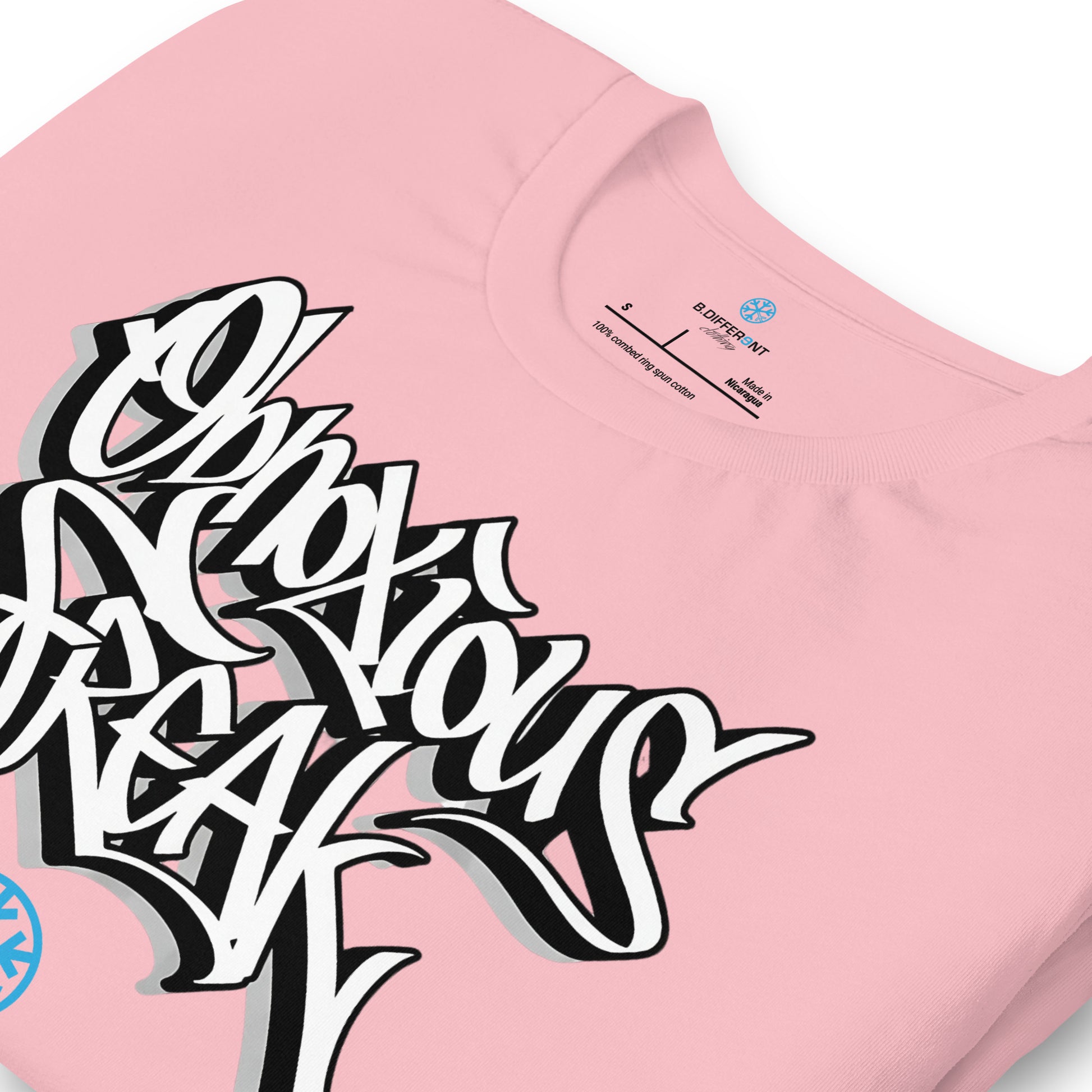 Pink-Obnoxious Freak Graffiti Tee from B.Different Clothing, collar, graffiti-inspired streetwear t-shirt
