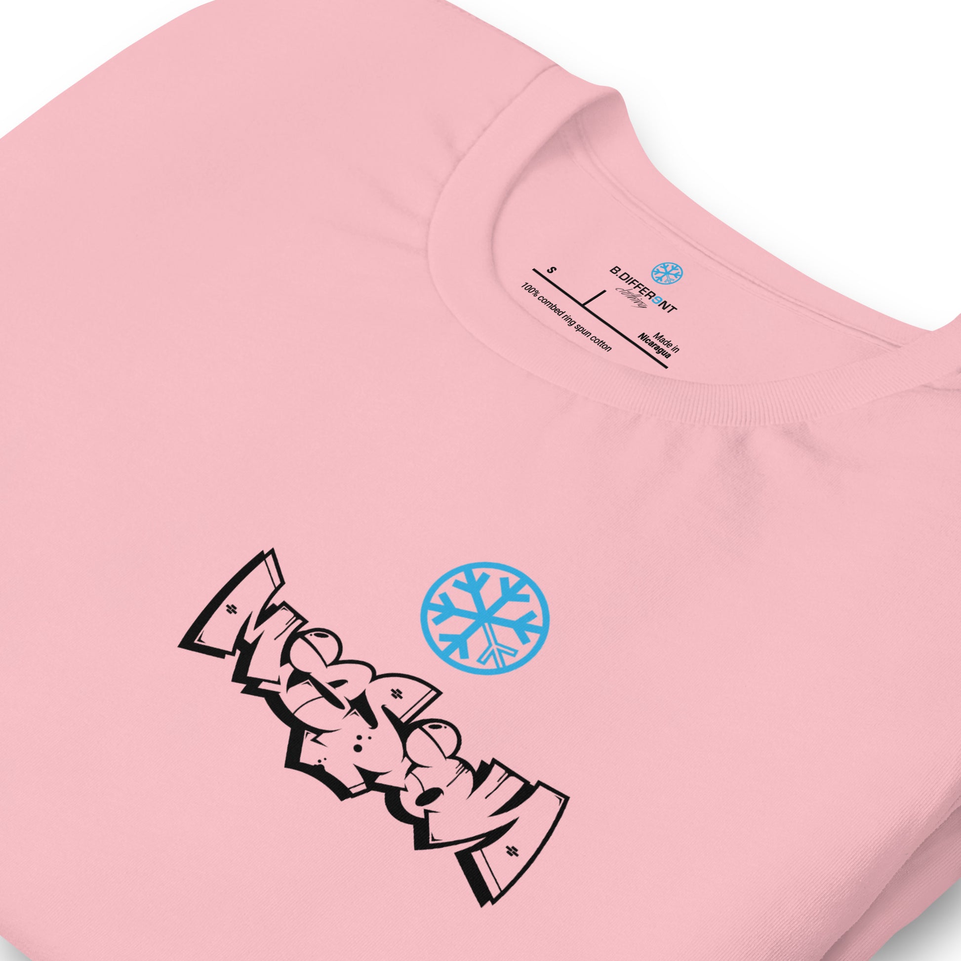 Pink-Mission Graffiti Character Tee from B.Different Clothing, detail, graffiti-inspired streetwear t-shirt